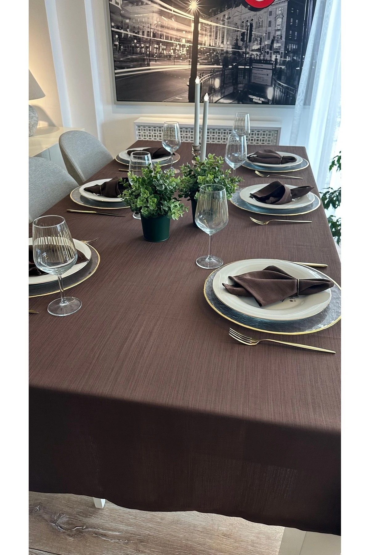 Keten Dokulu Dertsiz Masa Örtüsü Düz Model - 6