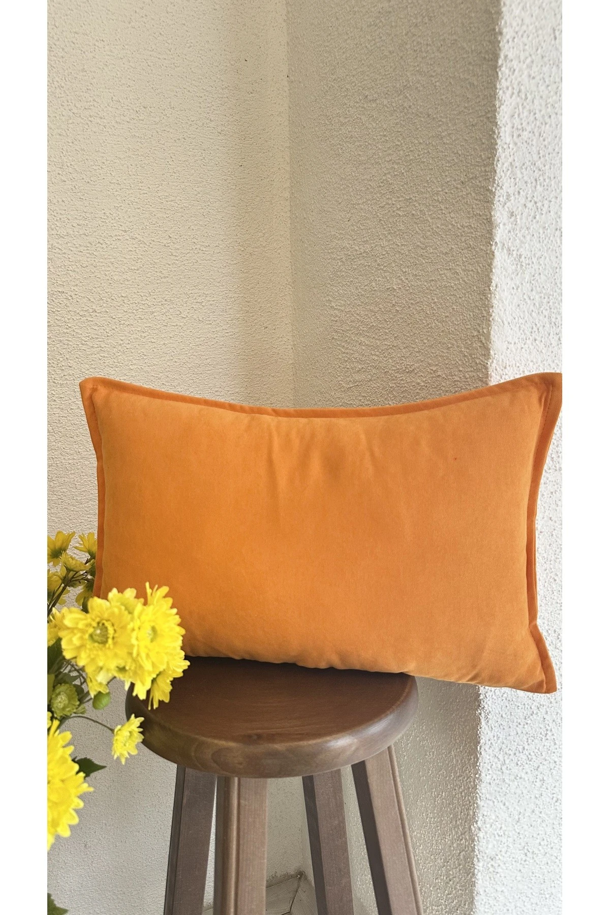 Kadife Dokulu Turuncu Kırlent Kılıfı