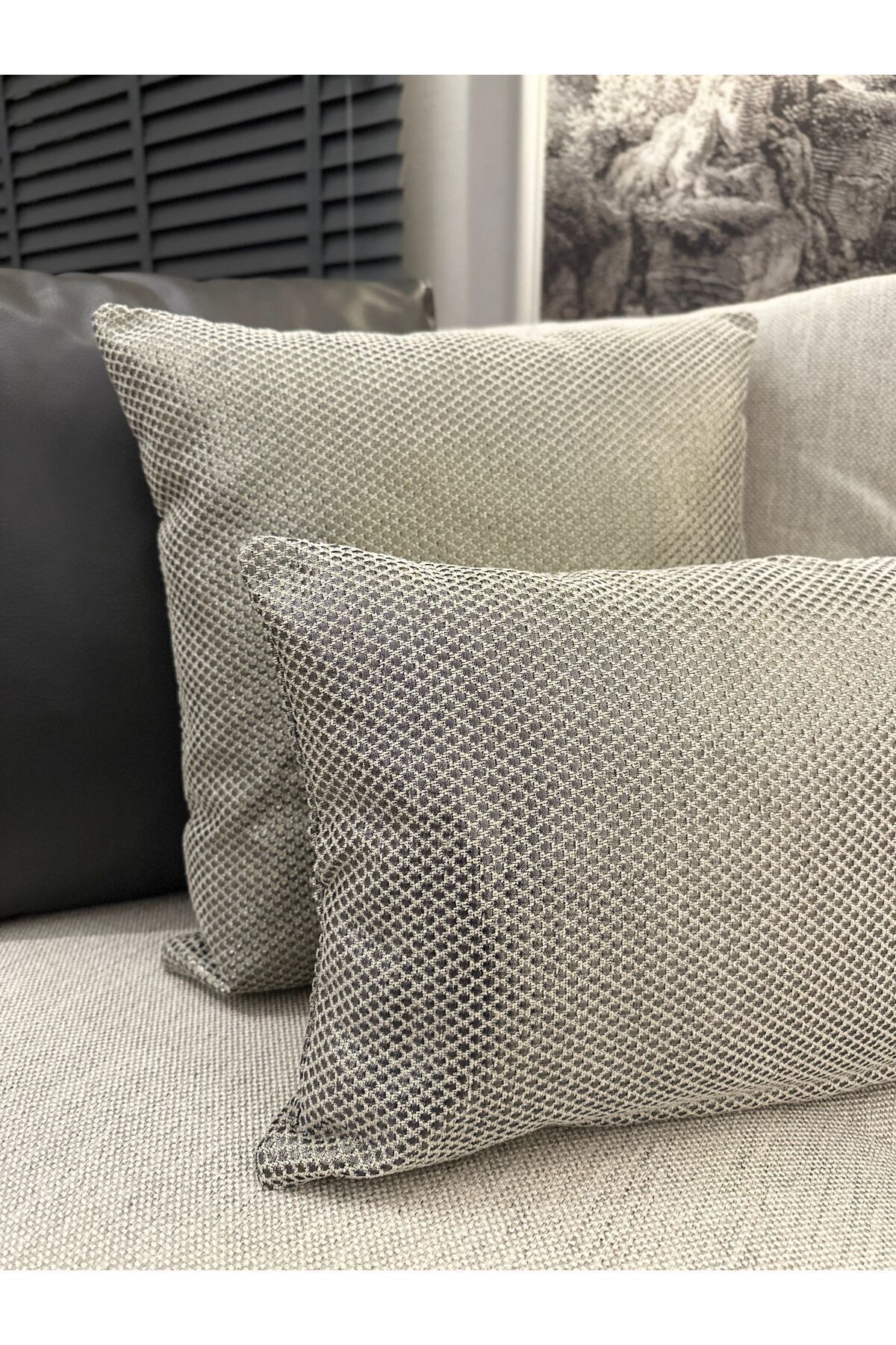 Platin, Gri Sedef Simli Salon Kırlent Kılıfı