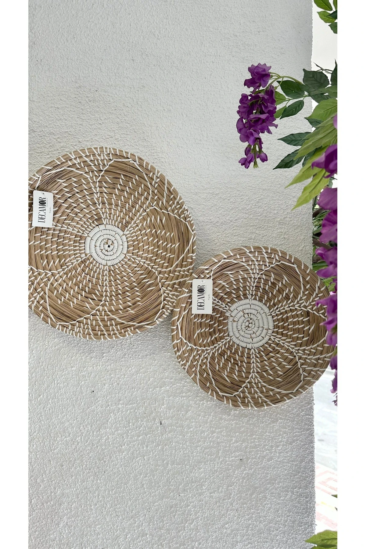 2 li Bej Ekru Hasır Rattan Bohem Duvar Dekoru