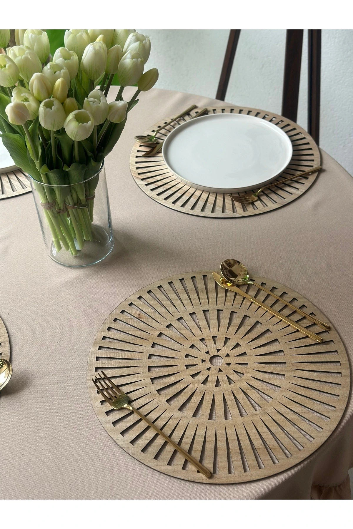 6 Ad Ahşap Çift Taraflı Amerikan Servis Bej Rengi Supla