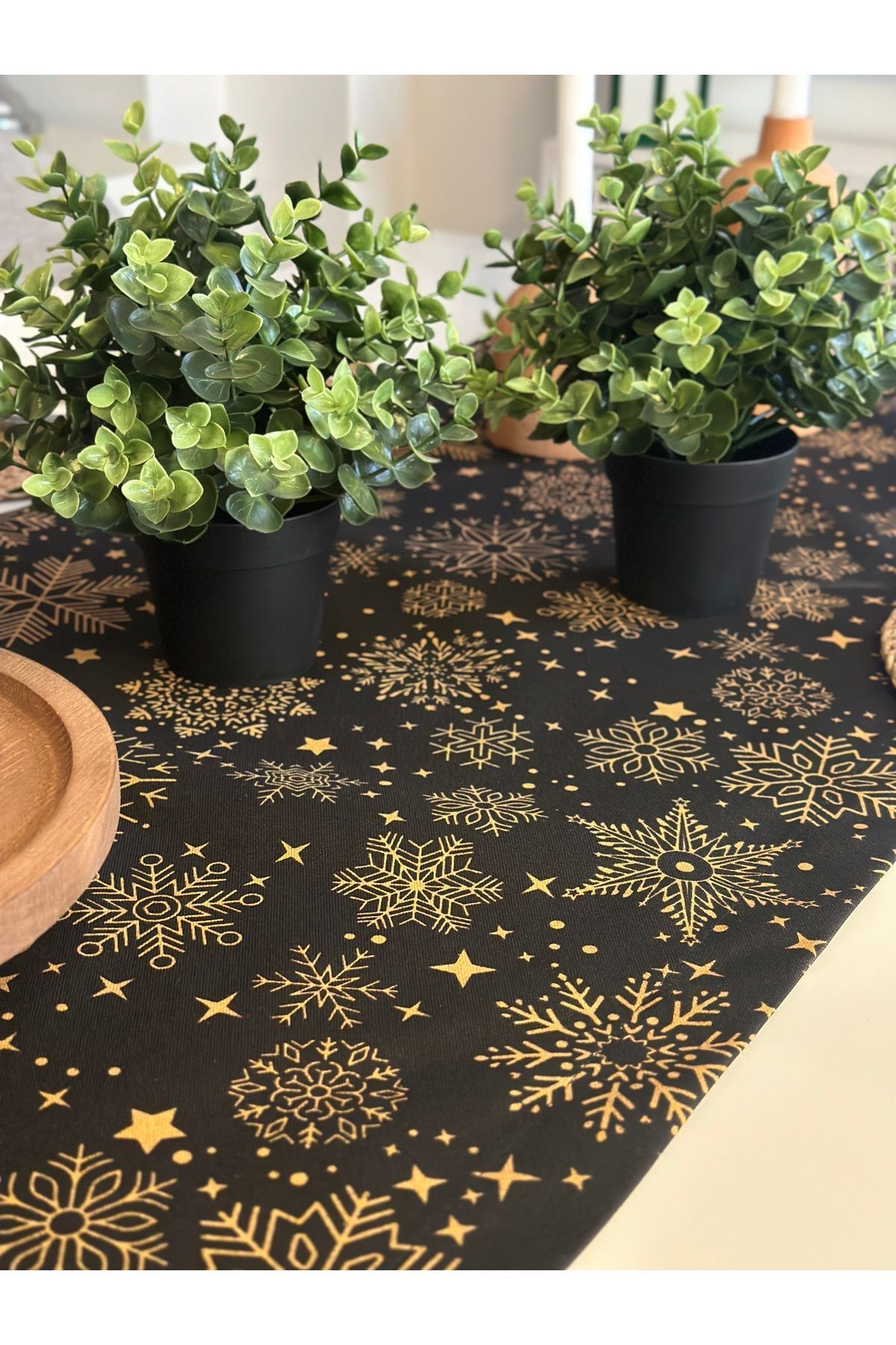 Yeni Yıl Temalı Siyah Runner Yılbaşı Masası Yılbaşı Runner