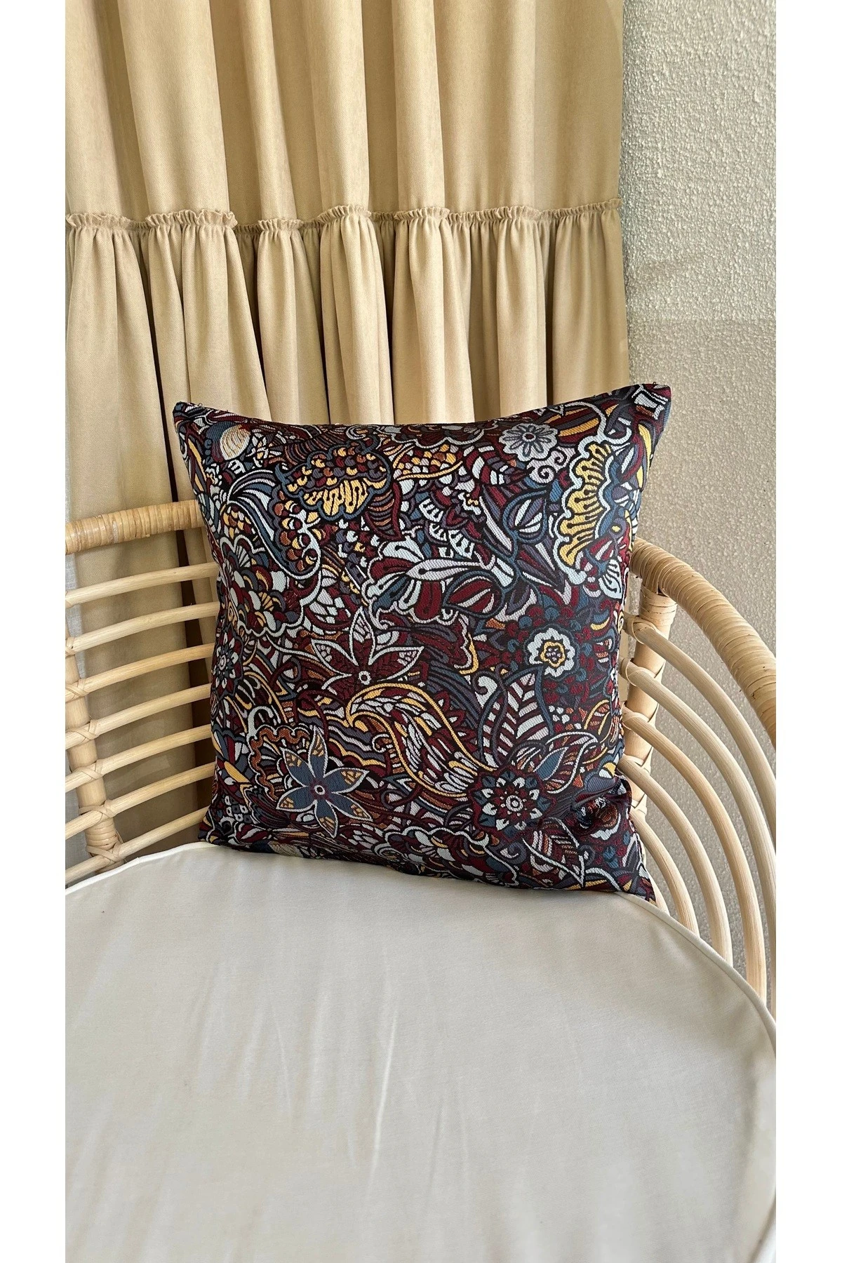 Lacivert - Renkli Salon Kırlent Kılıfı Dokuma Kumaş