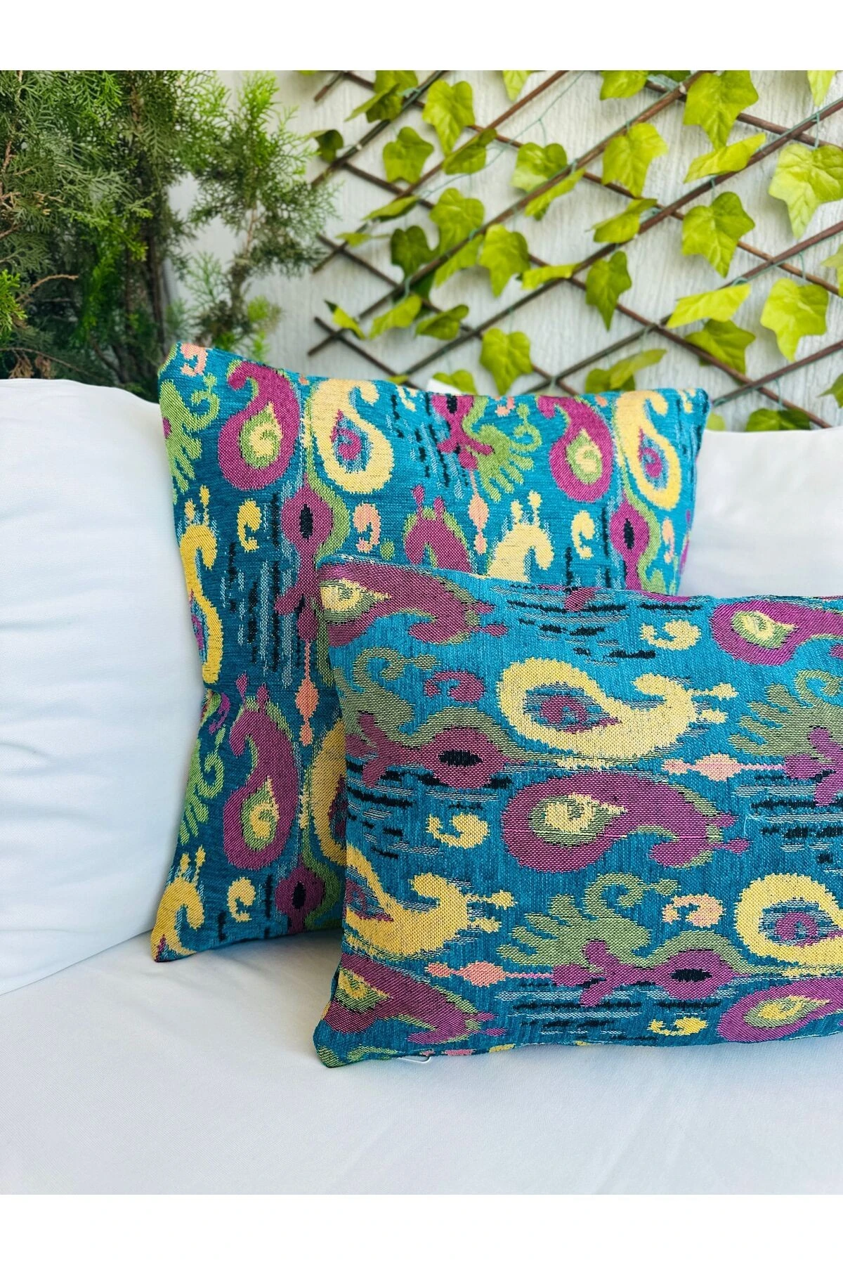 Dokuma Kumaş Yeşil Pembe Kırkent Kılıfı