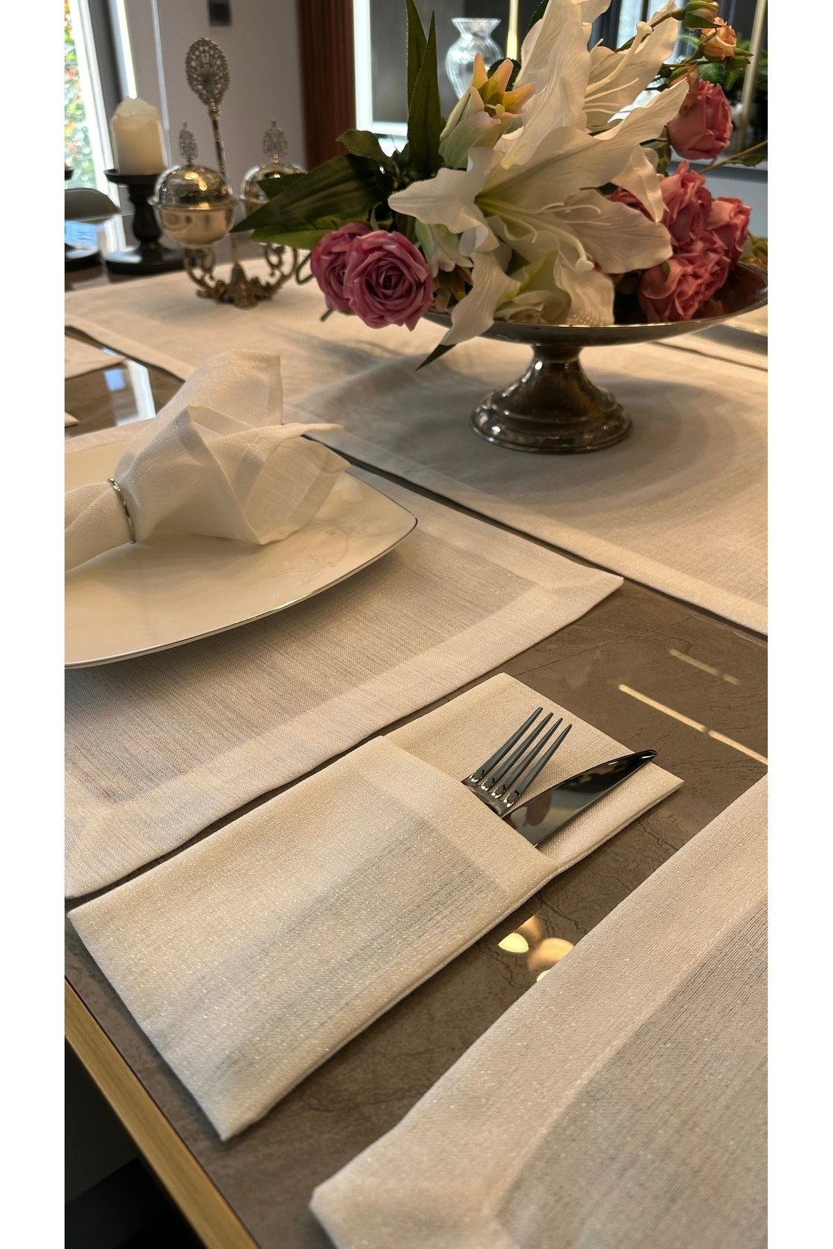 Keten Dokulu Simli Kaşıklık 8'li - 1