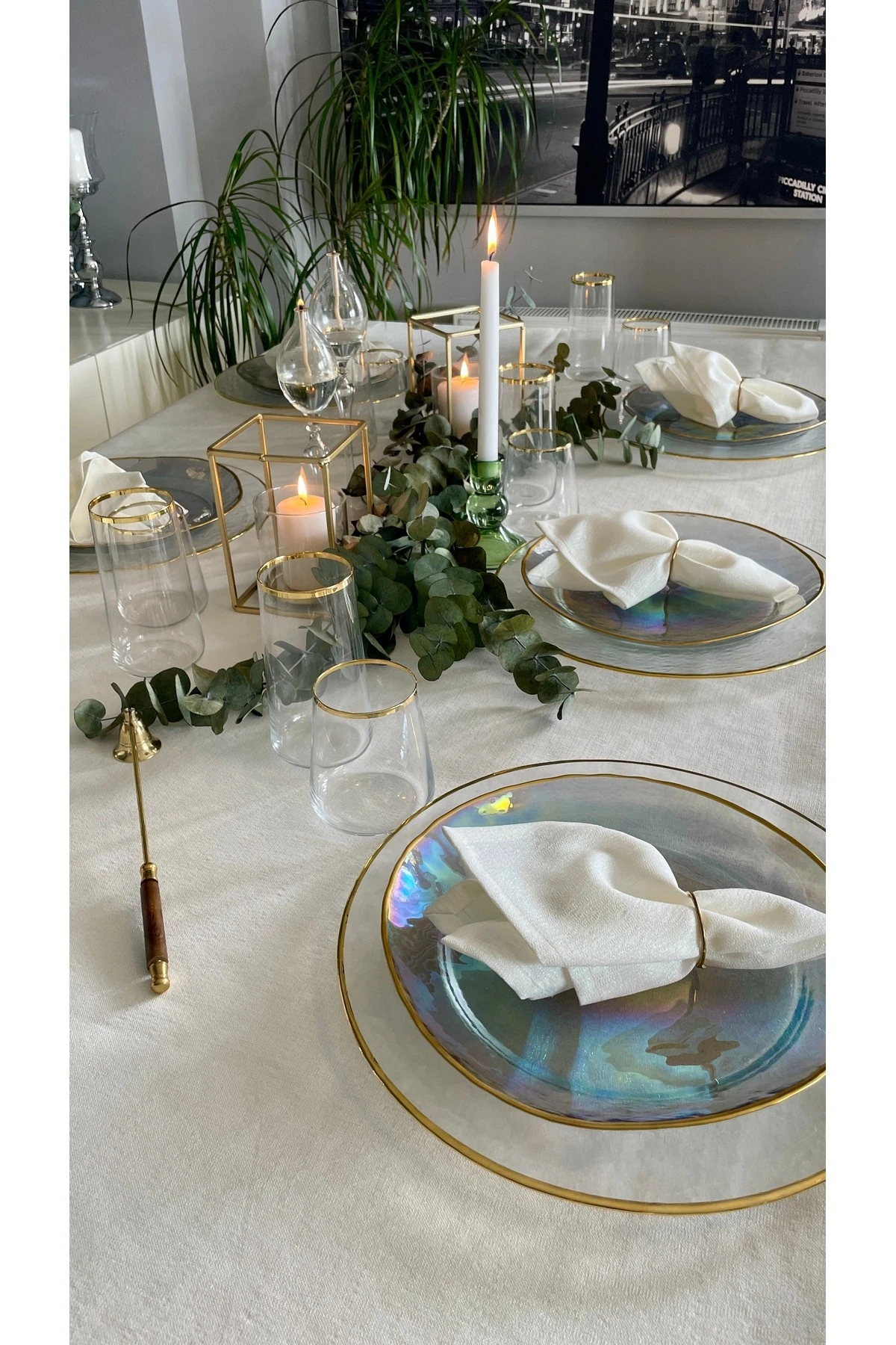 Keten Dokulu Simli Beyaz Masa Örtüsü - 2