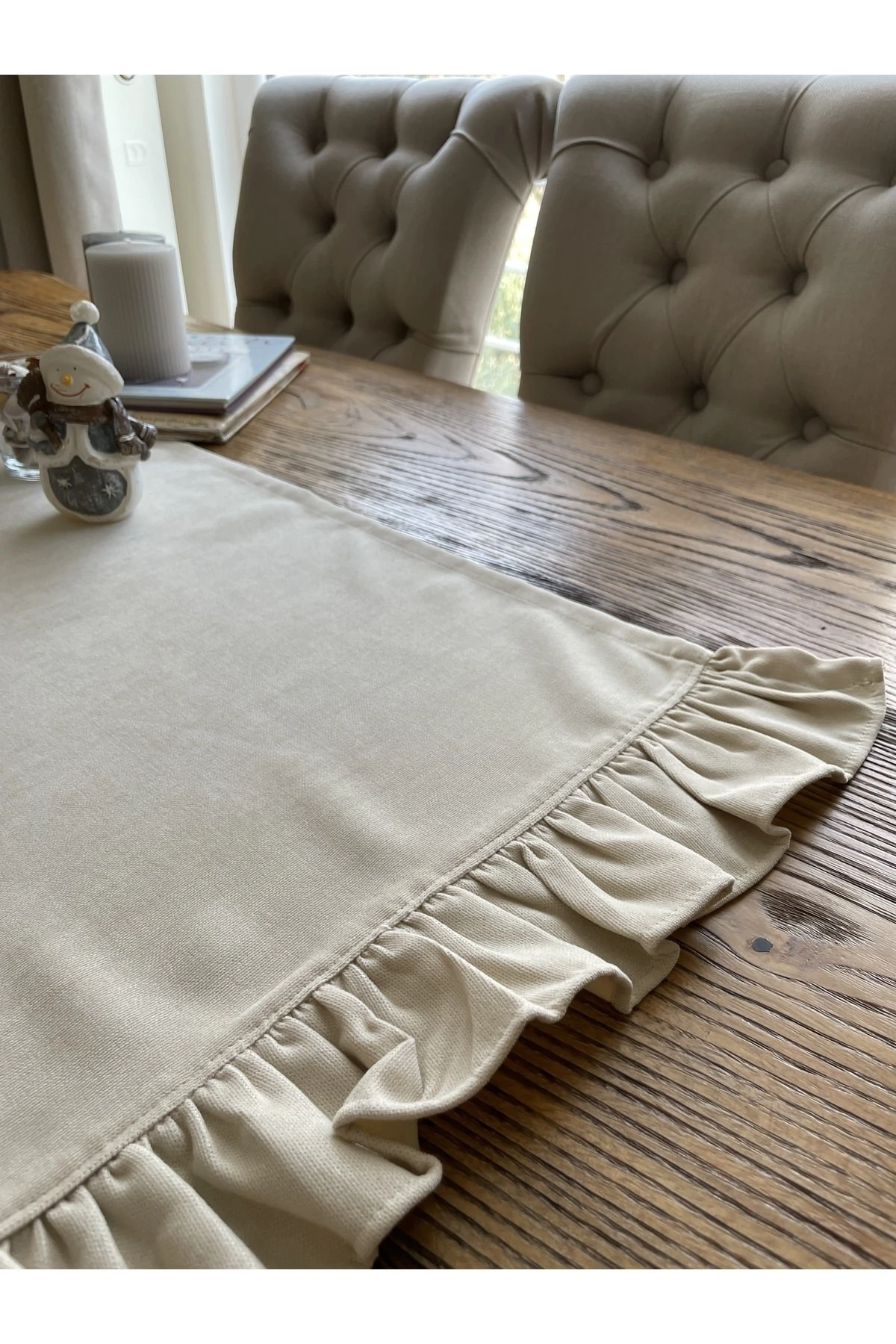 Vintage Kadife Dokulu Fırfırlı Runner Vanilya