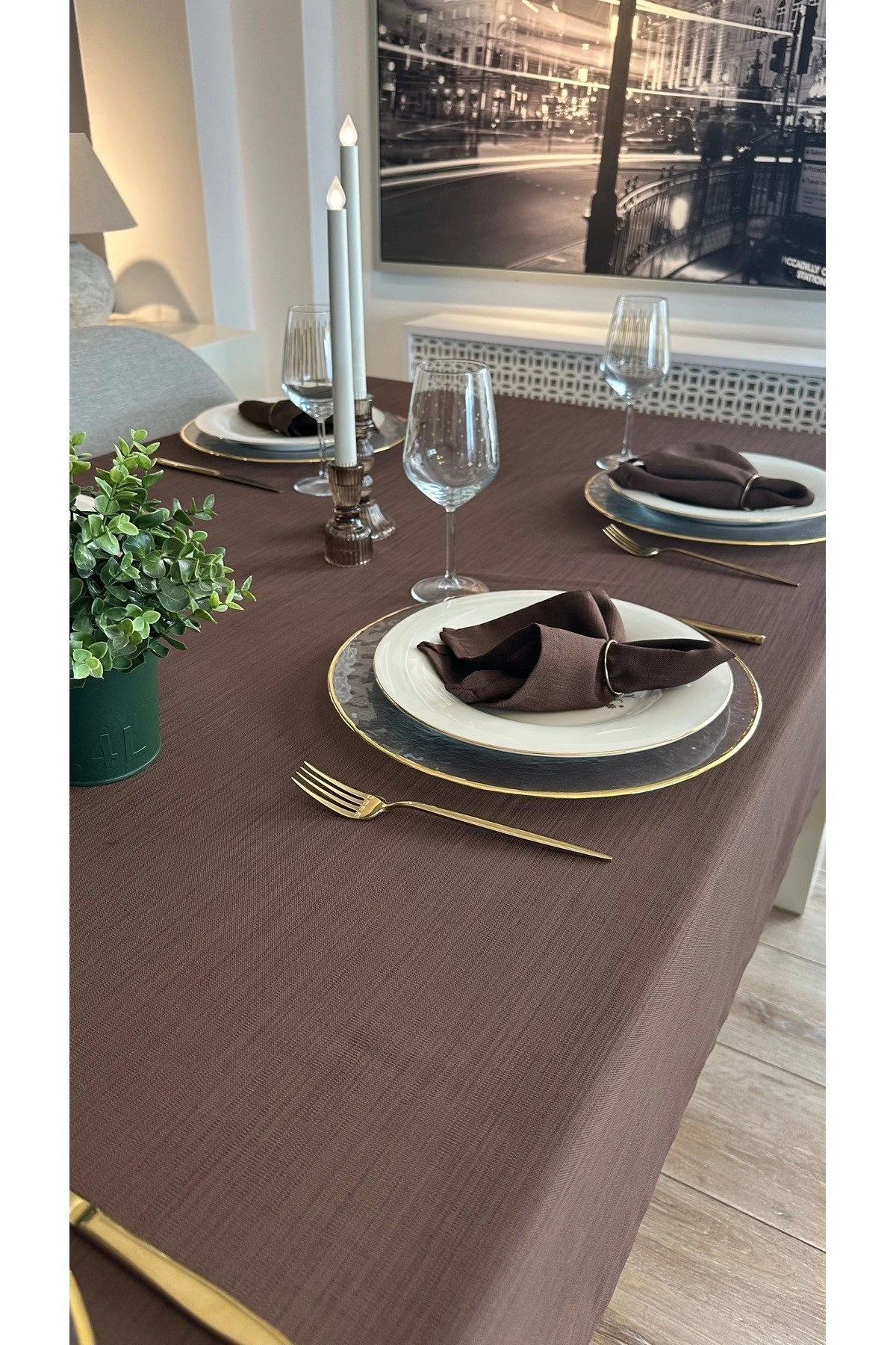 Keten Dokulu Dertsiz Masa Örtüsü Düz Model - 6