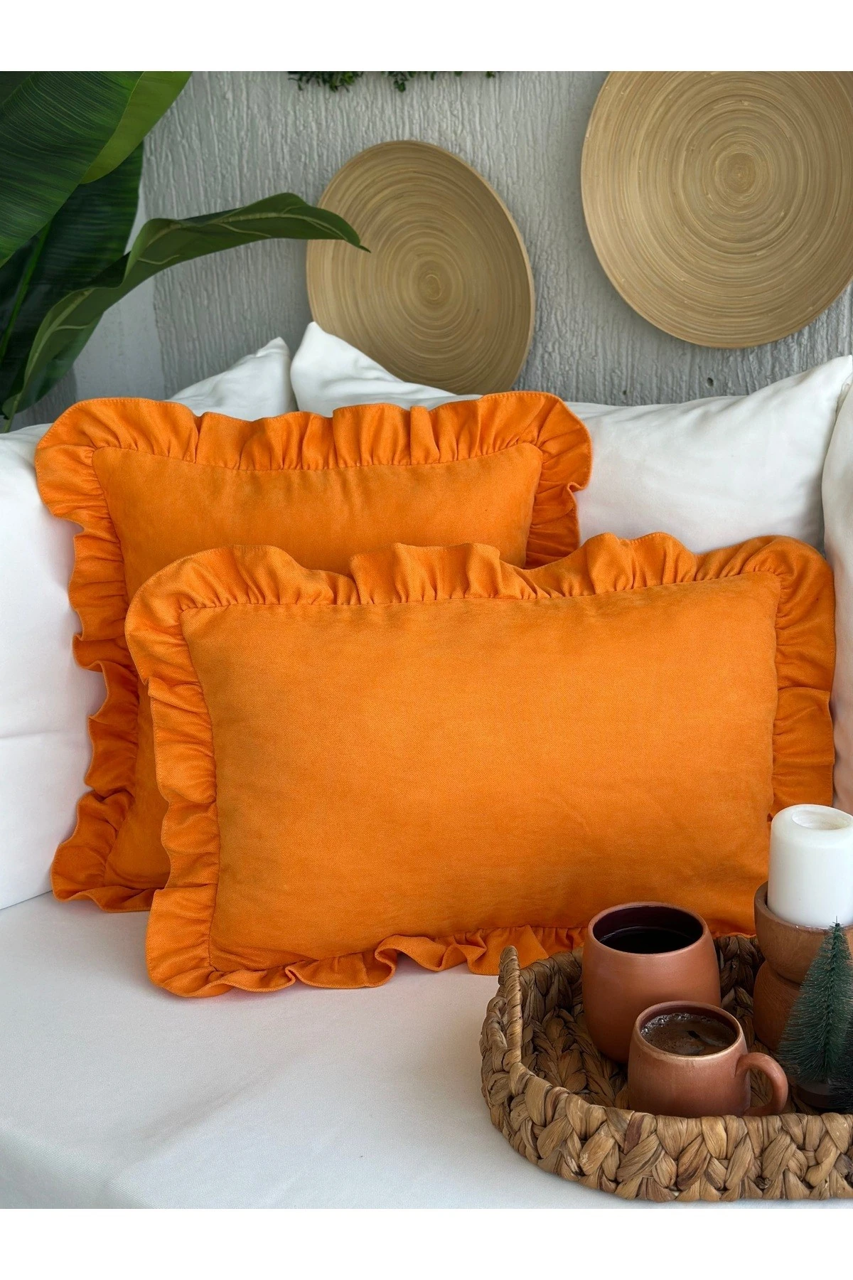 Vintage Turuncu Fırfırlı Kırlent Kılıfı 1 Ad