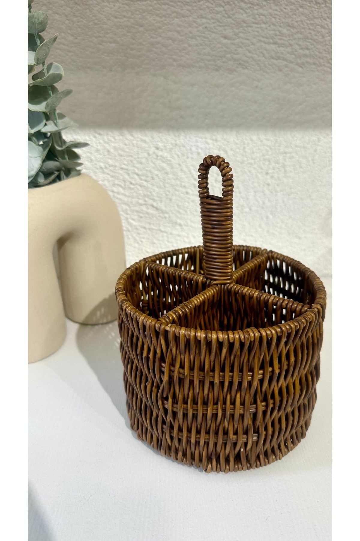 Rattan Kahverengi Bölmeli Düzenleyici Organizer Kaşıklık