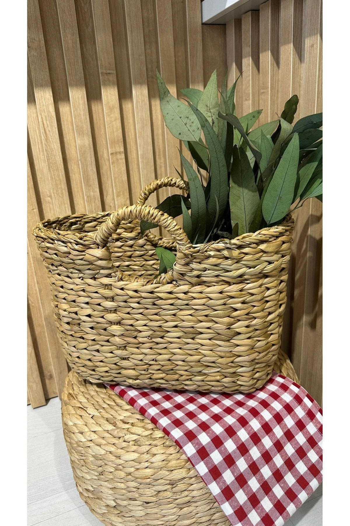 Hasır Dekoratif Çanta Örme Hasır Plaj Çantası Küçük Boy