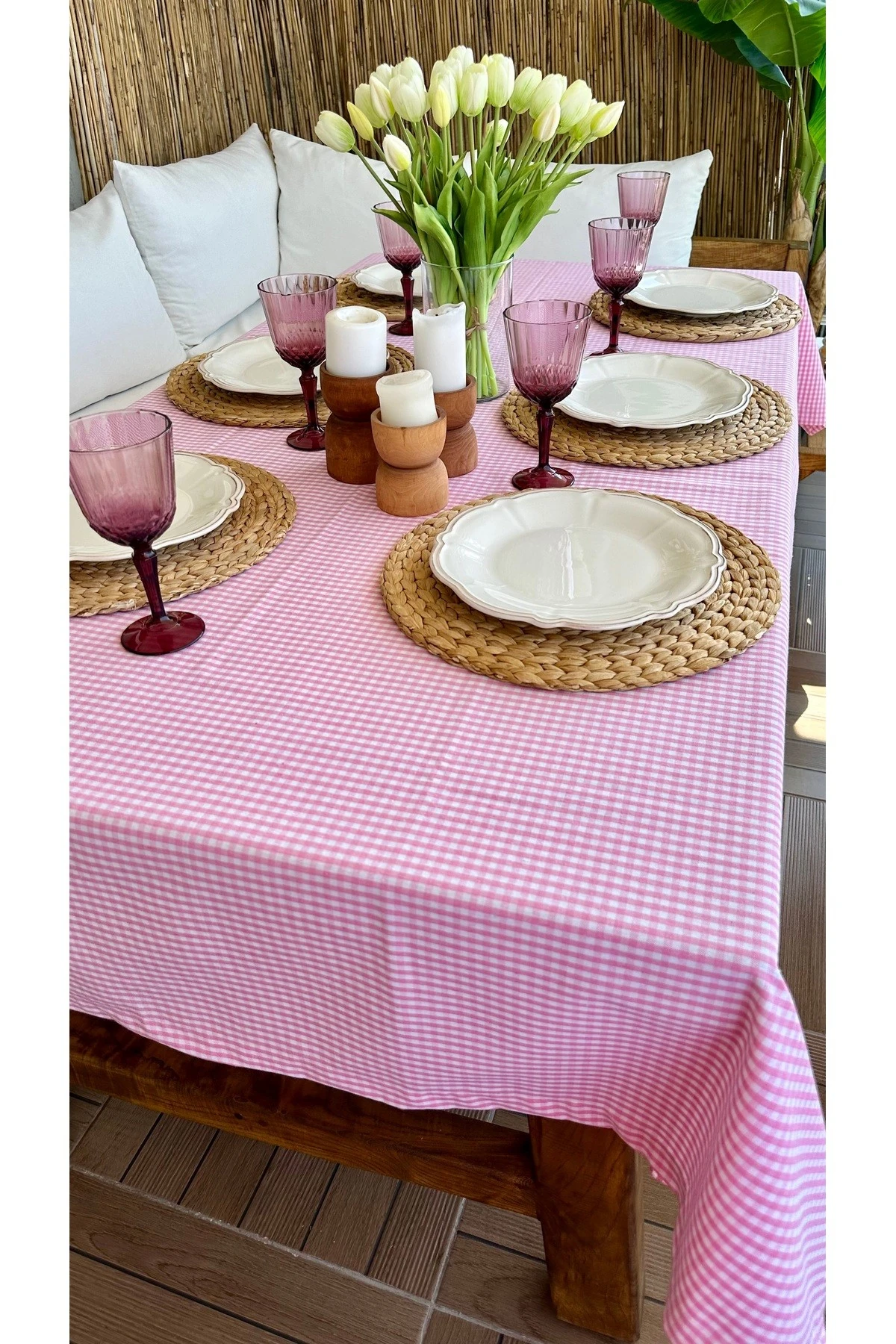 Pötikareli Keten Dertsiz Masa Örtüsü Düz Model