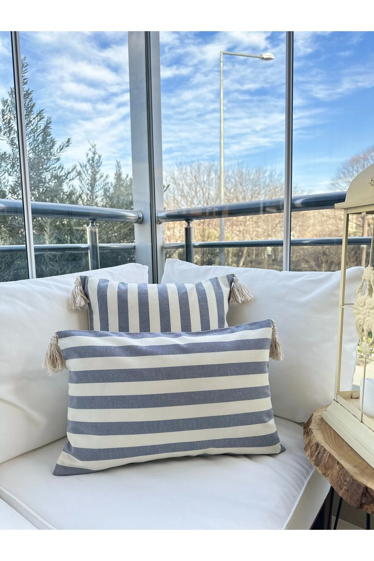 2‘li Keten Püskül Detaylı Kırlent Seti - 1