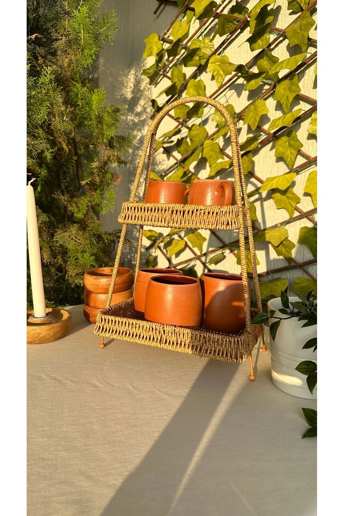 Rattan 2 Katlı Sunumluk Düzenleyici