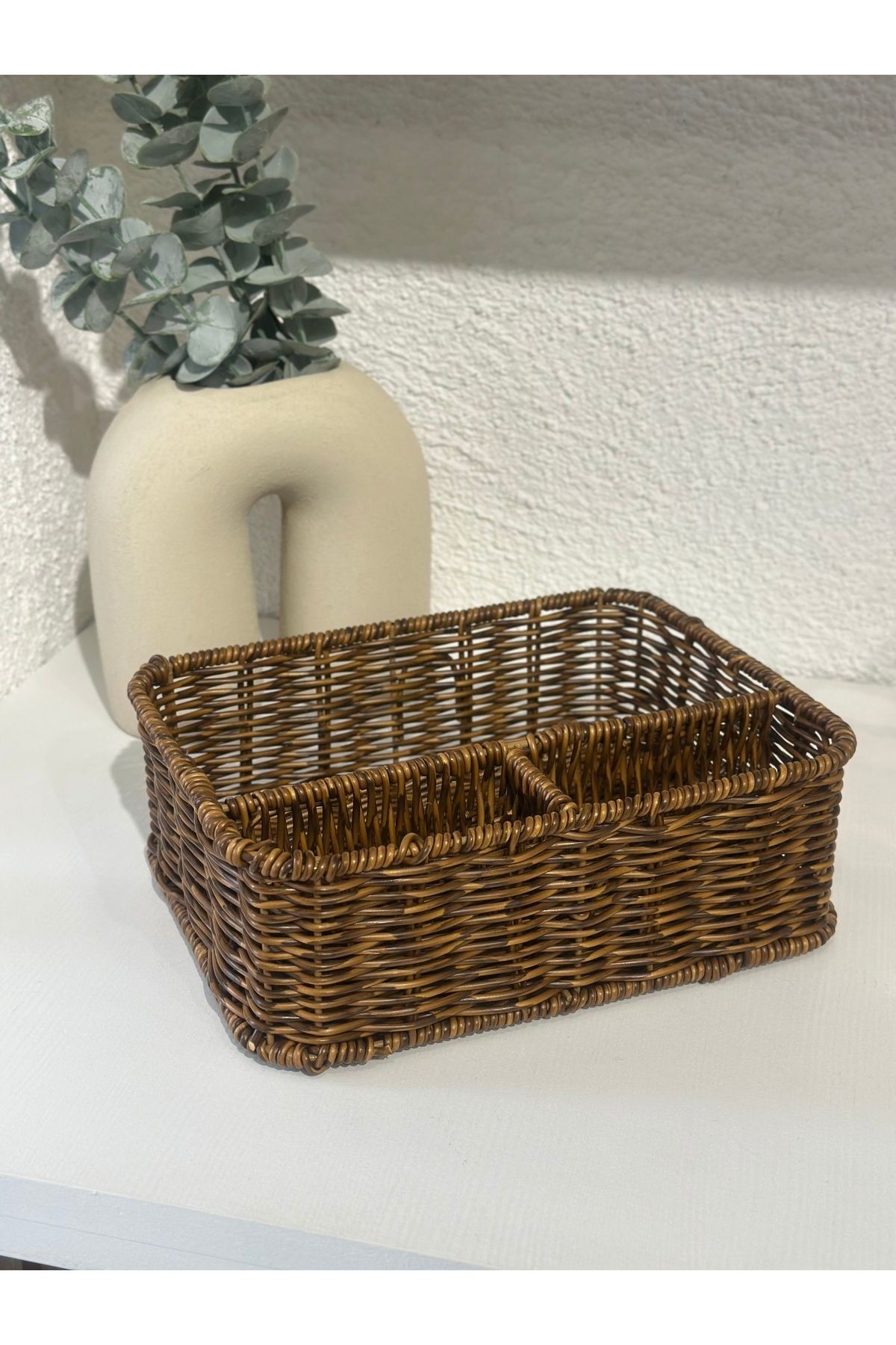 Rattan Kahverengi Bölmeli Organizer Düzenleyici