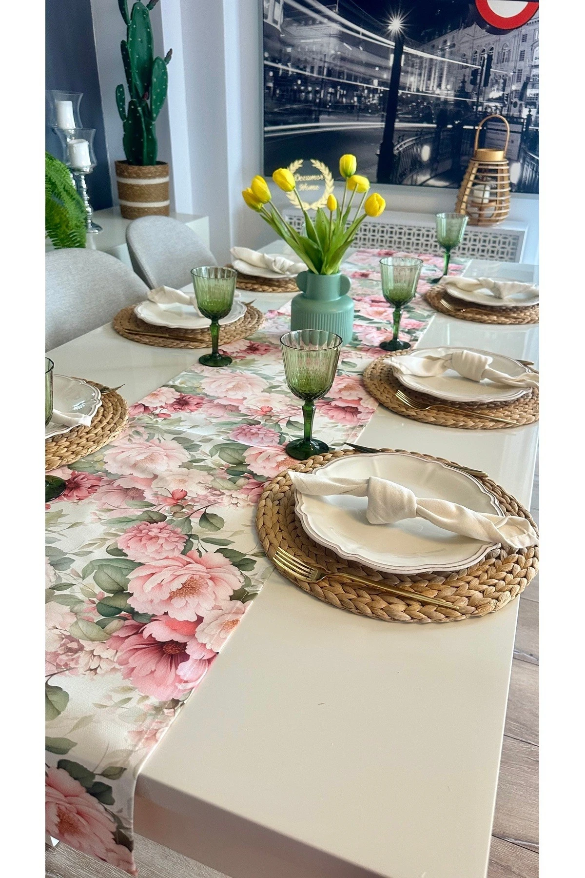 Leke Tutmaz Çiçek Desenli Runner - 8