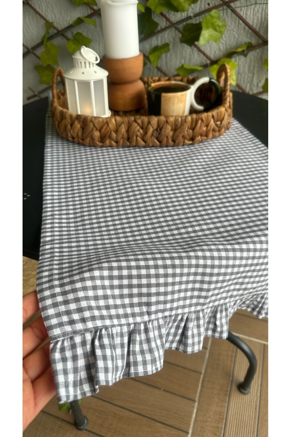 Pamuk Keten Mini Pötikare Fırfırlı Runner - 4