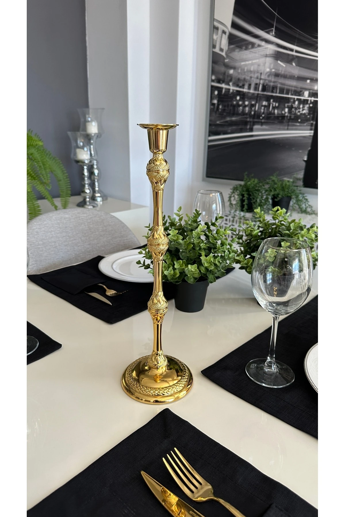 Altın Metal Uzun Şamdan Gold Şamdan