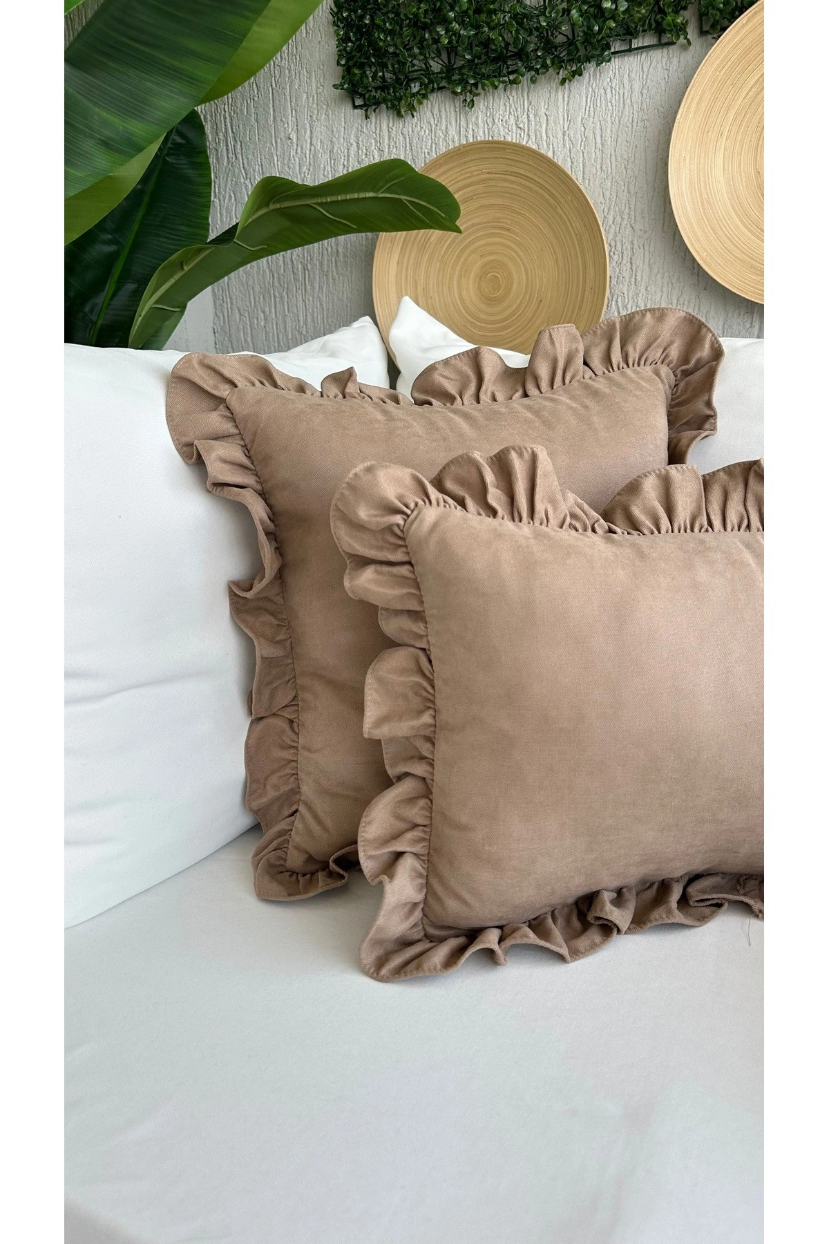 Vıntage Sütlü Kahve Fırfırlı Kırlent Kılıfı 1 Ad