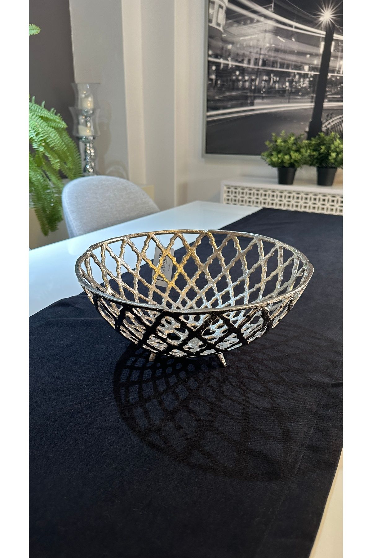 Gümüş Rengi Metal Döküm Dekoratif Kase