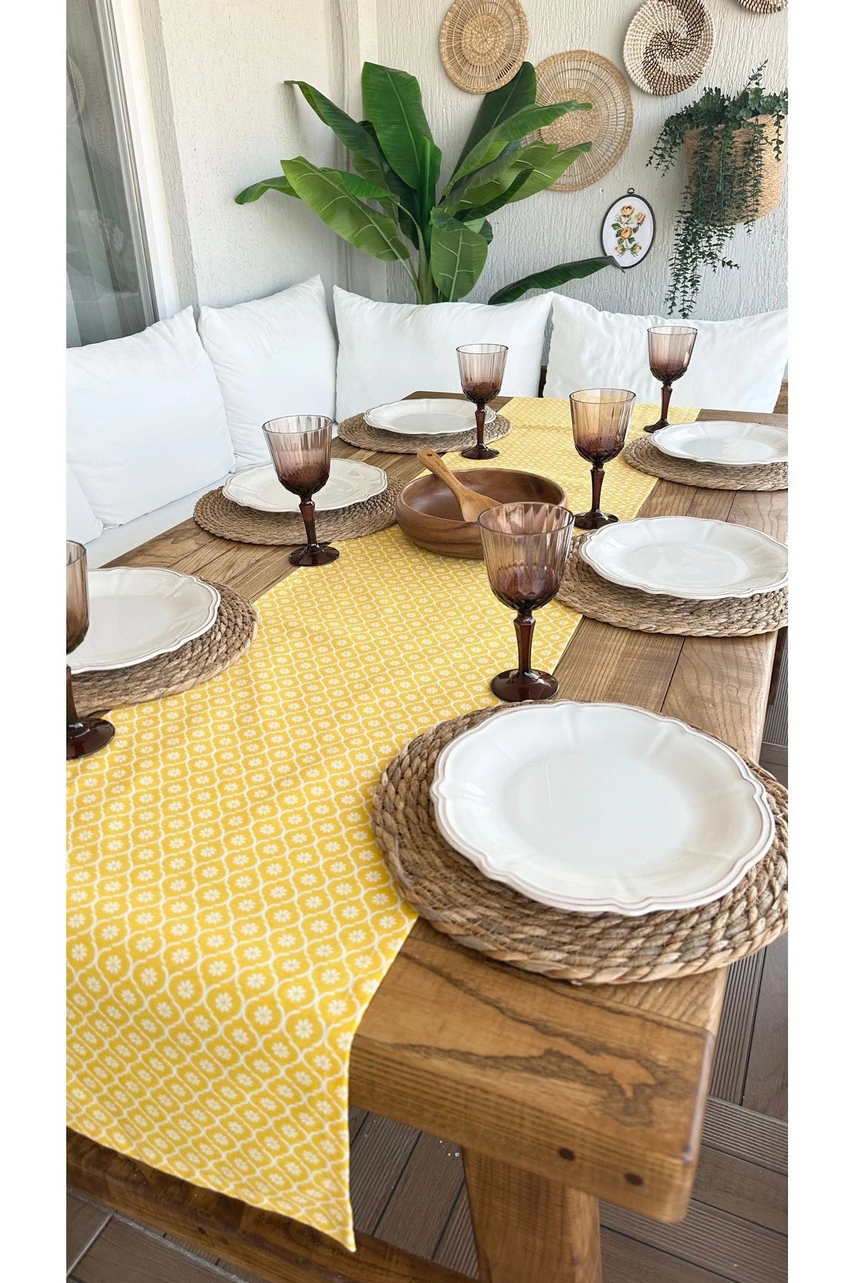 Sarı Papatya Desenli Leke Tutmaz, Sıvı Geçirmez Runner