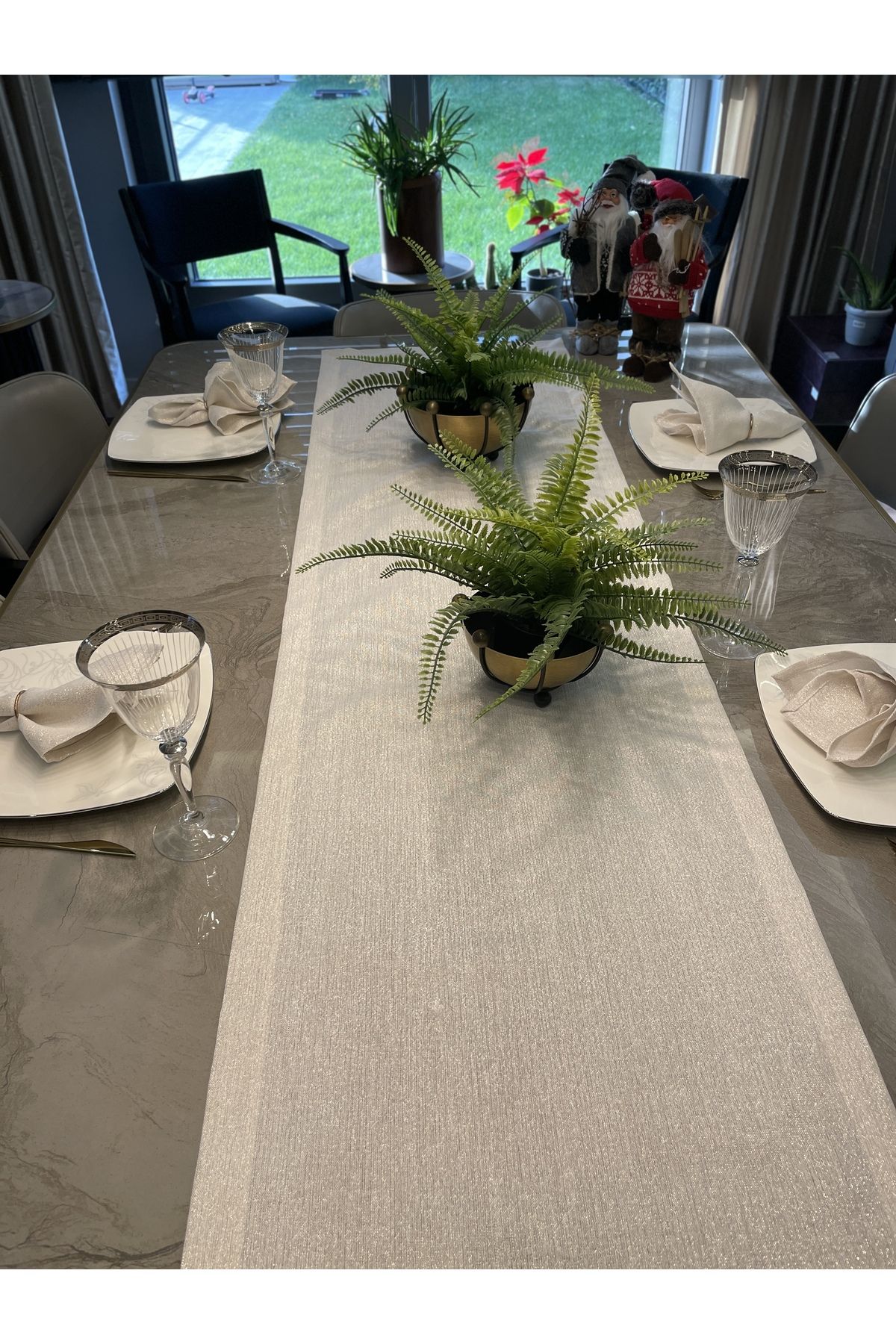 Gold Simli Ekru Uzun Runner