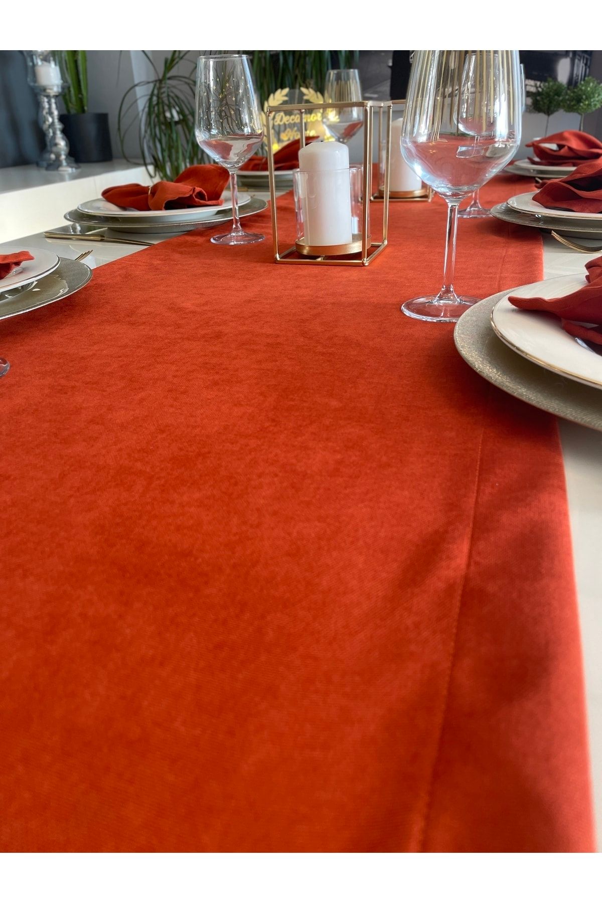 Soft Kumaş Dertsiz Tuğla Rengi Koyu Kiremit Uzun Runner