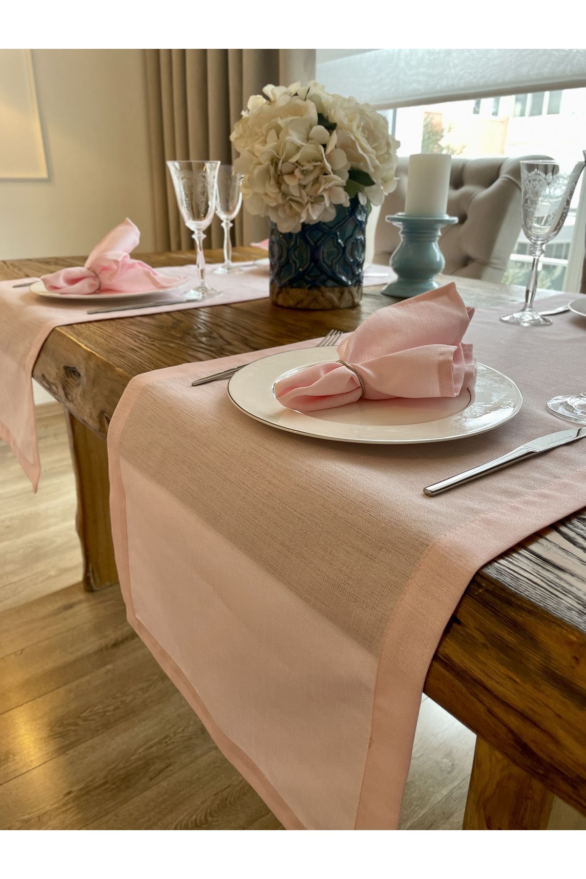 Keten Dokulu Simli Şeker Pembe Runner