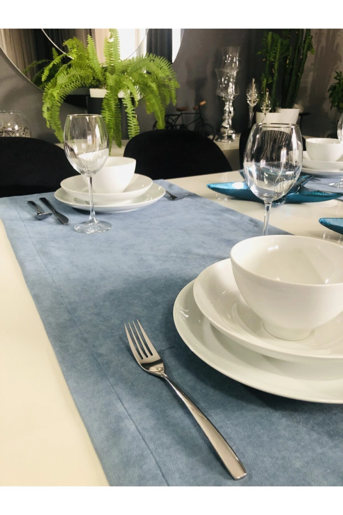 Mavi Kadife Dokulu Dertsiz Runner