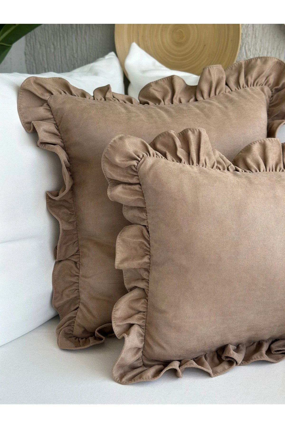 Vıntage Sütlü Kahve Fırfırlı Kırlent Kılıfı 1 Ad