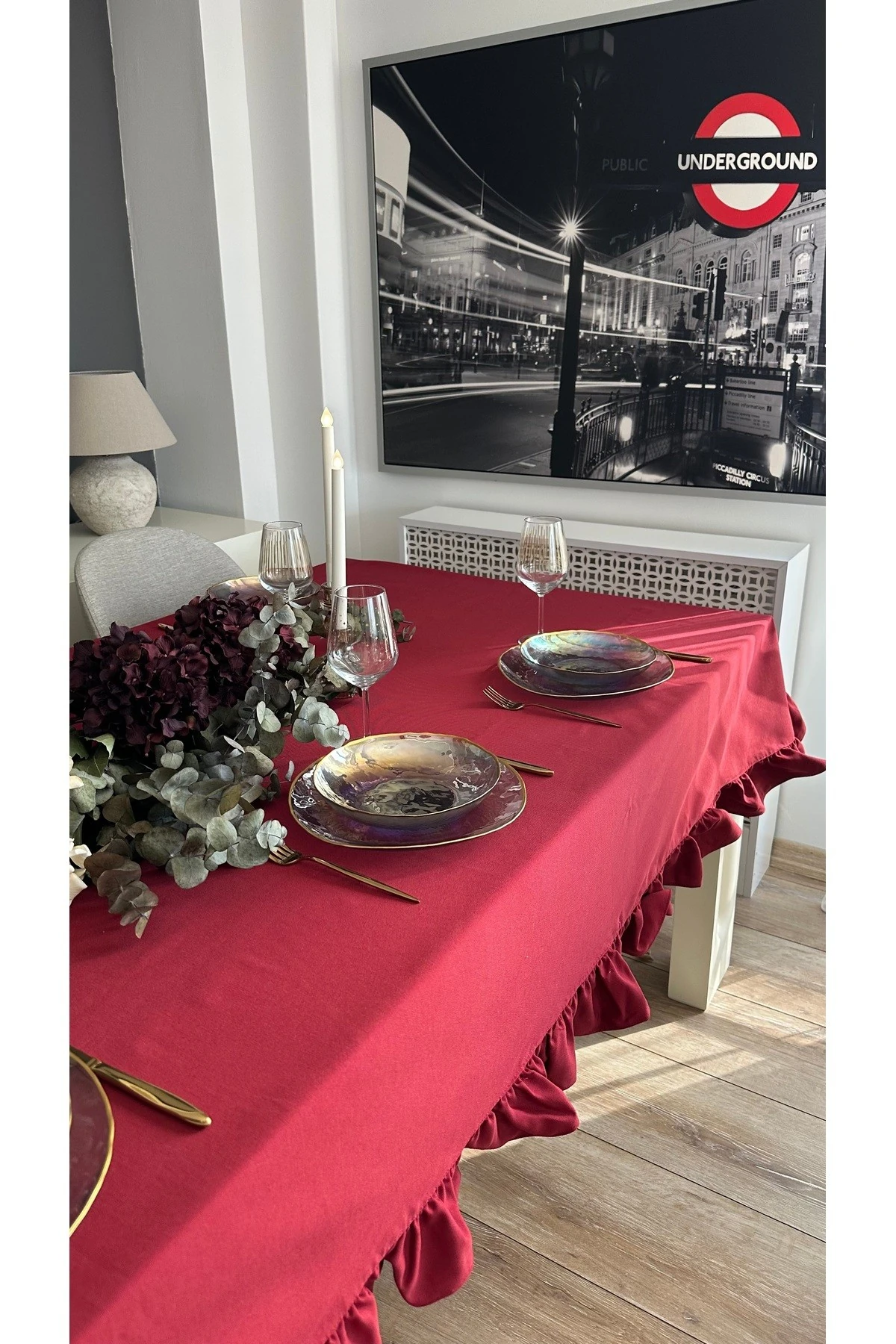 Pamuklu Keten Leke Tutmaz Fırfırlı Masa Örtüsü