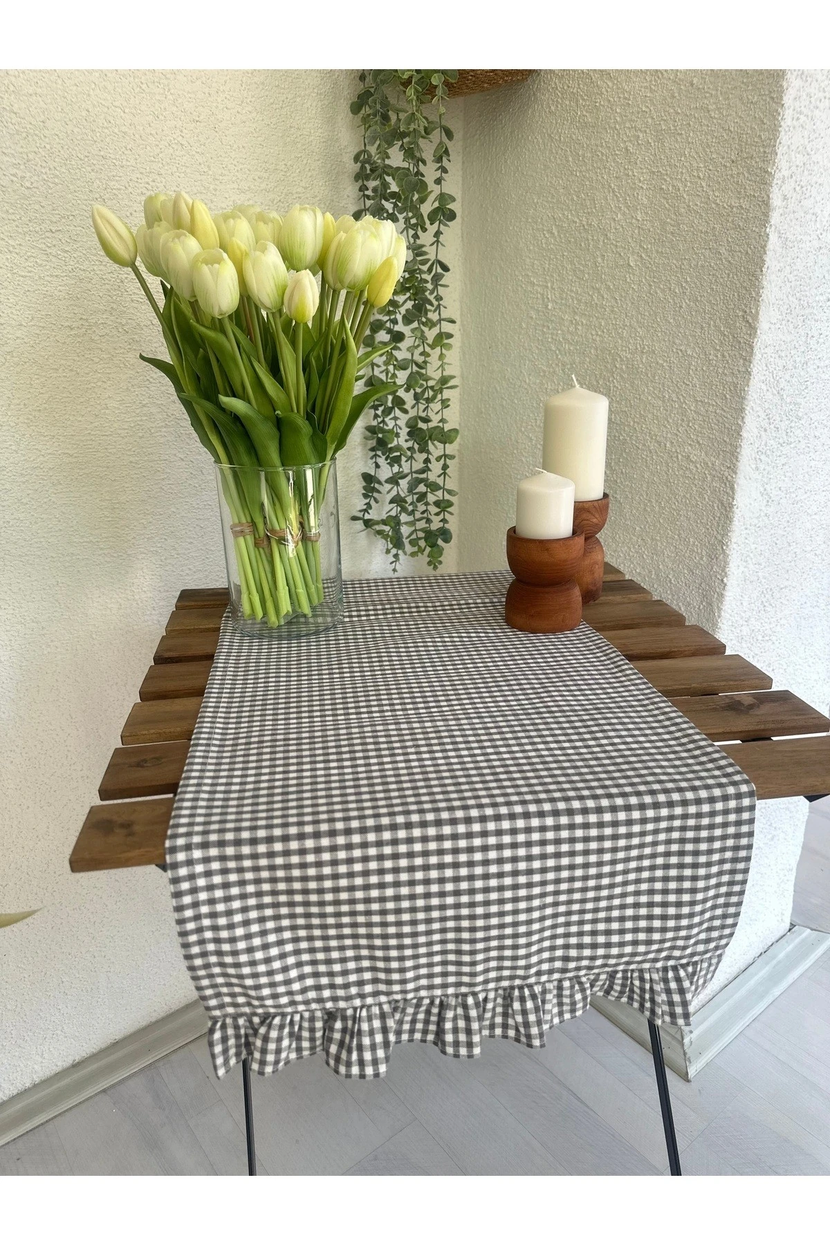 Pamuk Keten Mini Pötikare Fırfırlı Runner - 4