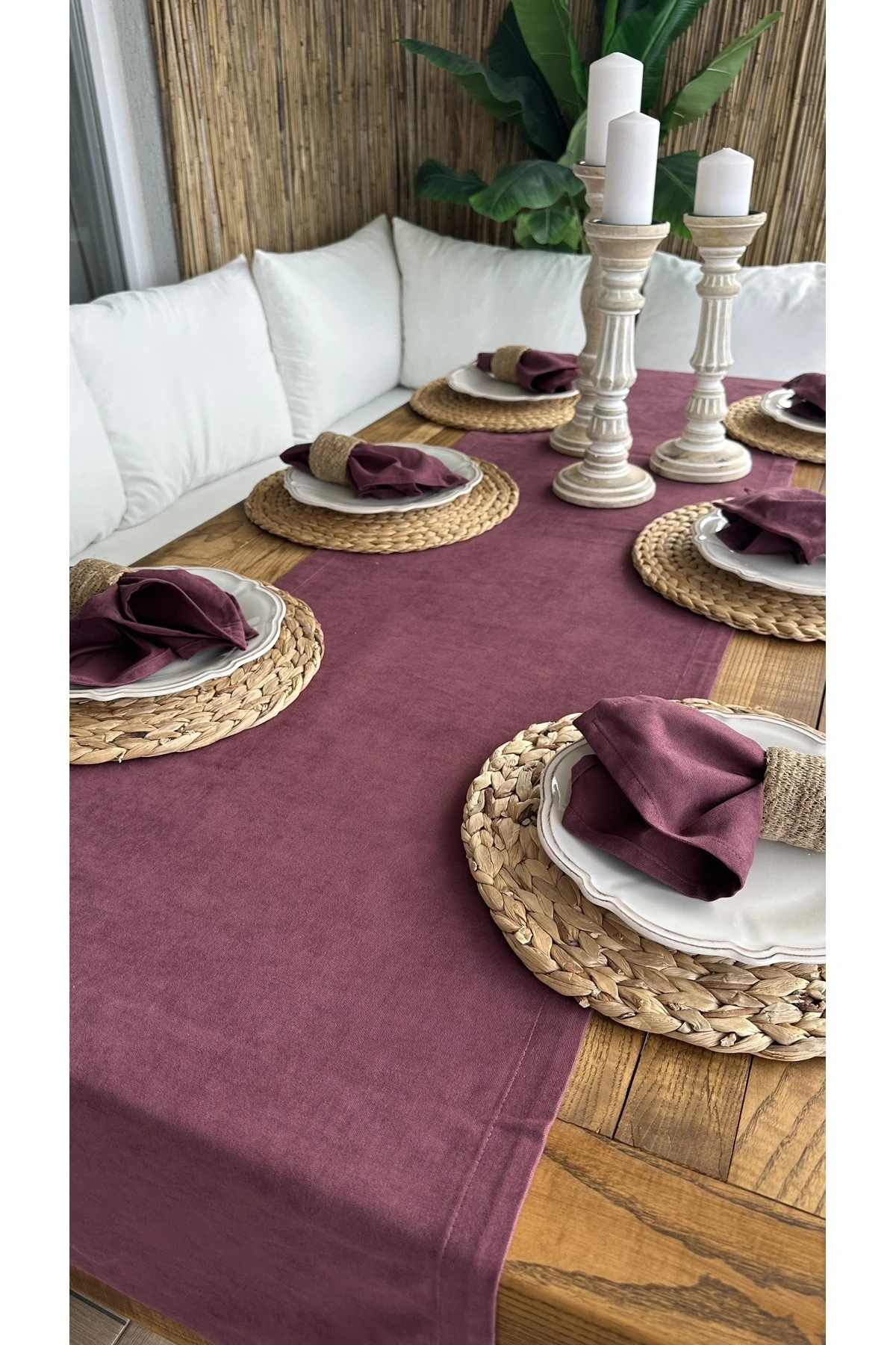 6 Adet Kadife Dokulu Dertsiz Mürdüm Kumaş Peçete