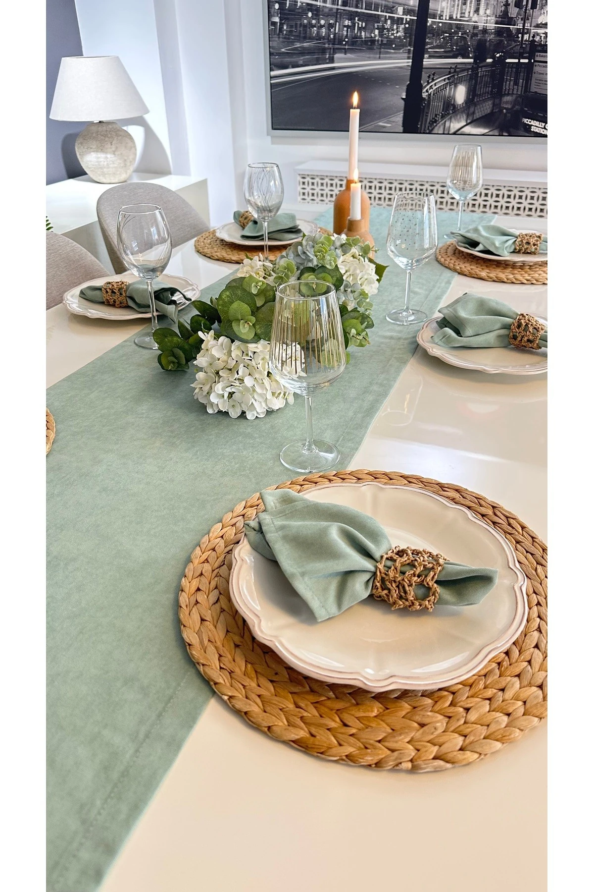 Kadife Dokulu Dertsiz Çağla Yeşil Runner