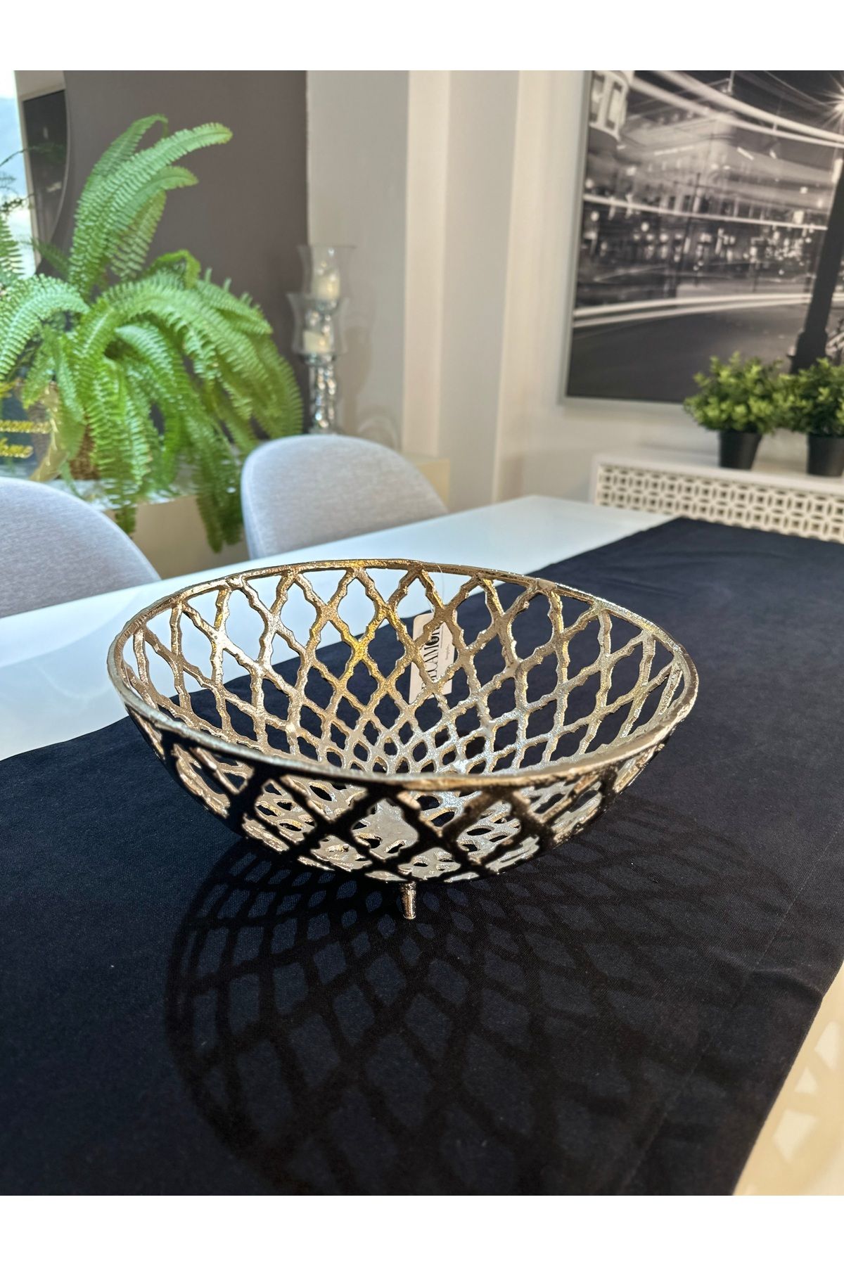 Gümüş Rengi Metal Döküm Dekoratif Kase