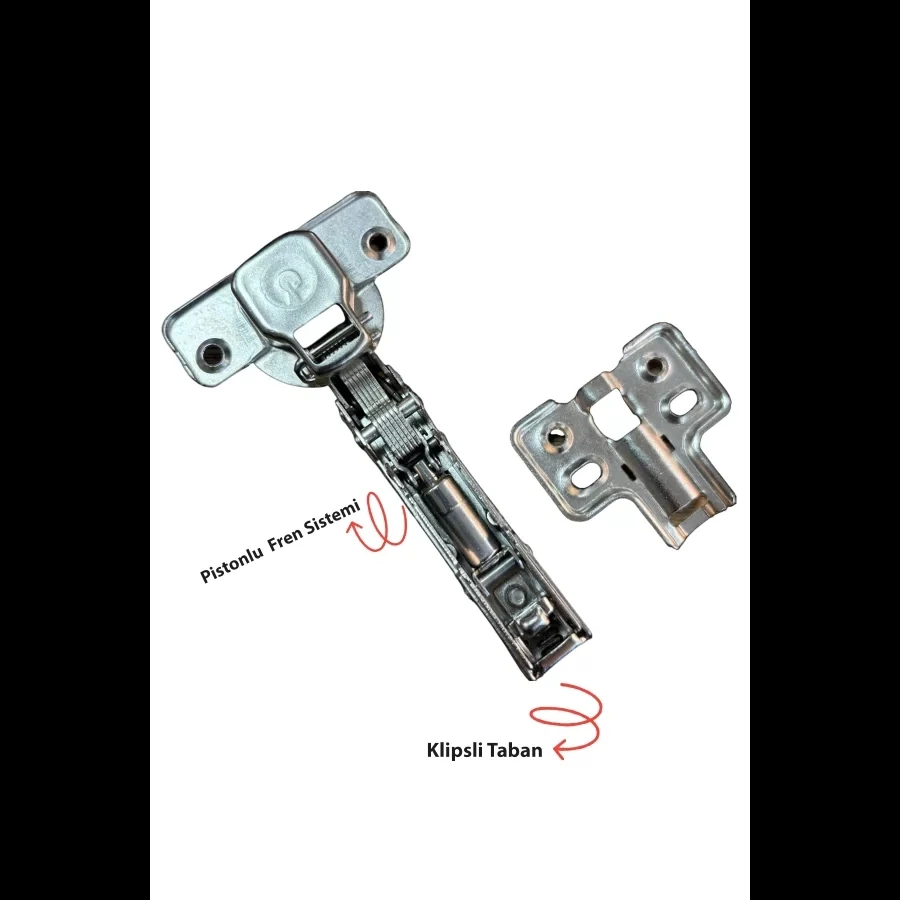  Frenli Düz Menteşe Dolap Kapak Menteşesi Taban Dahil Koli 200 Adet