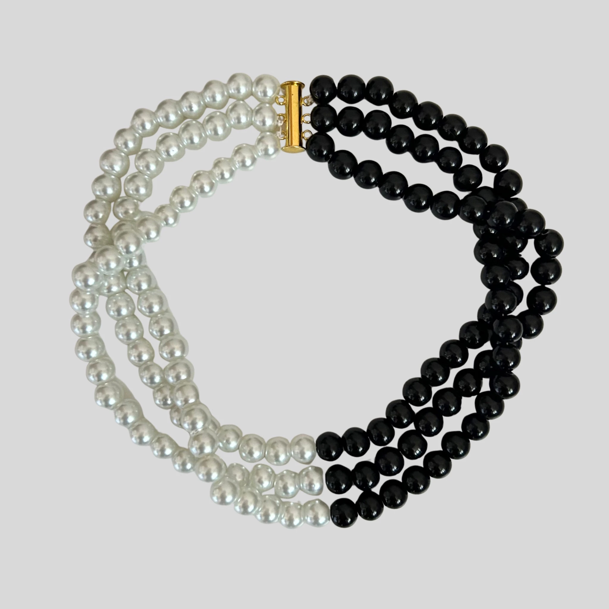 Oniks Taşı & Cam İnci Choker Kolye
