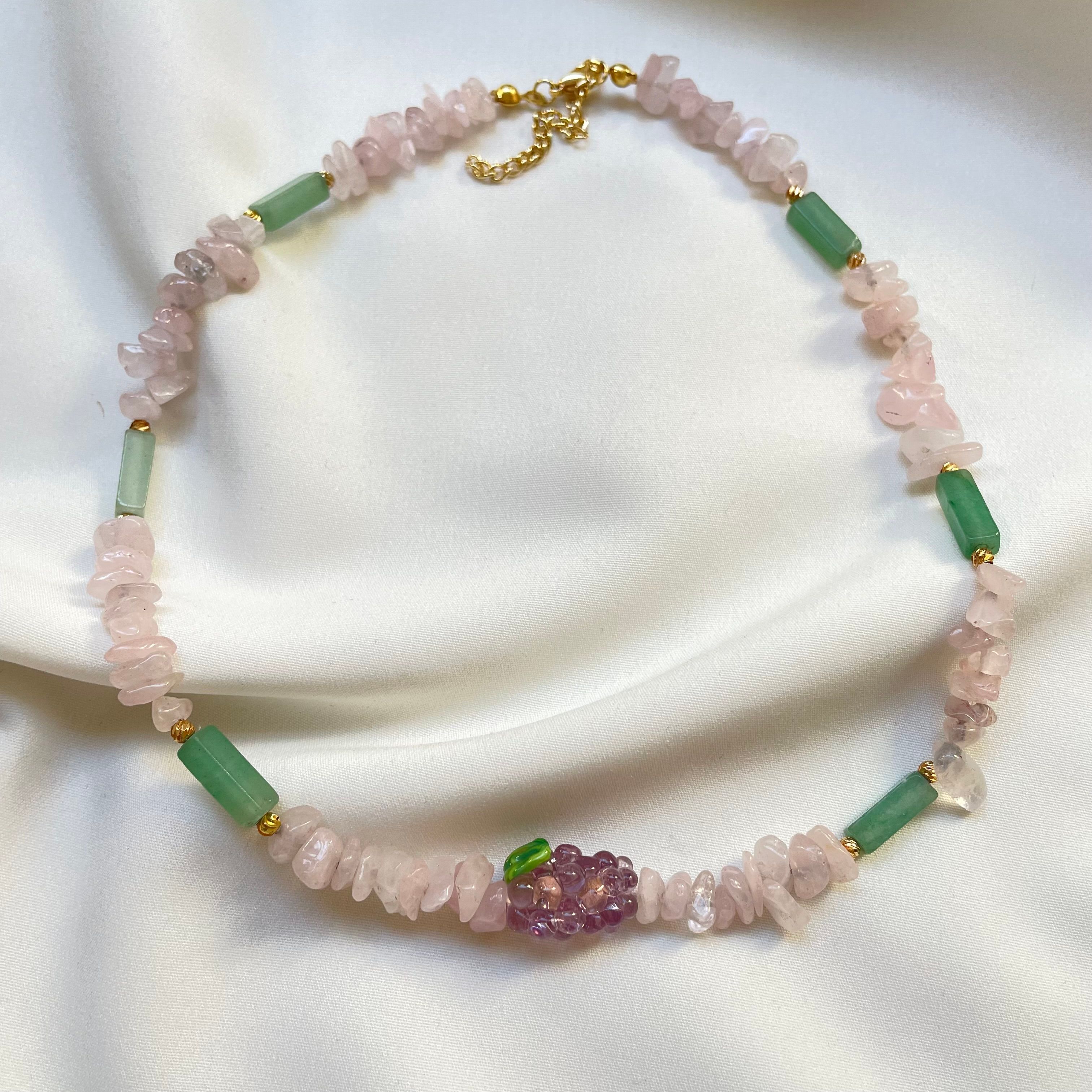 Pembe Kuvars ve Varisit Taşlı Murano Mulberry Kolye