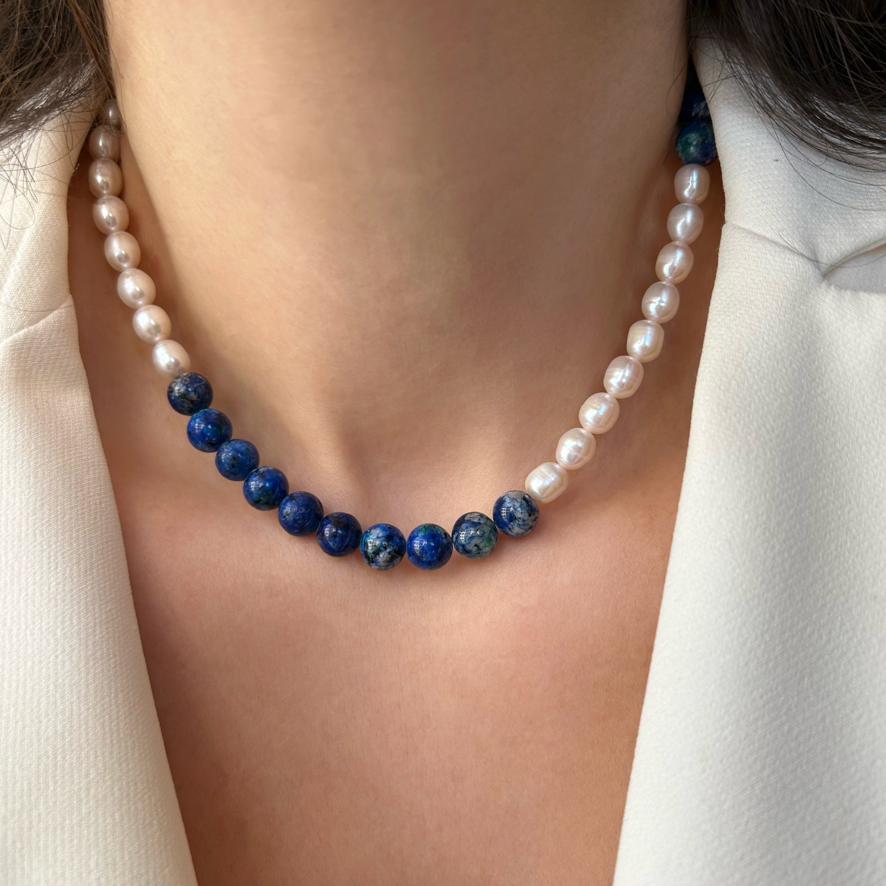 Lapis Lazuli Taşlı Arpa İnci Kolye