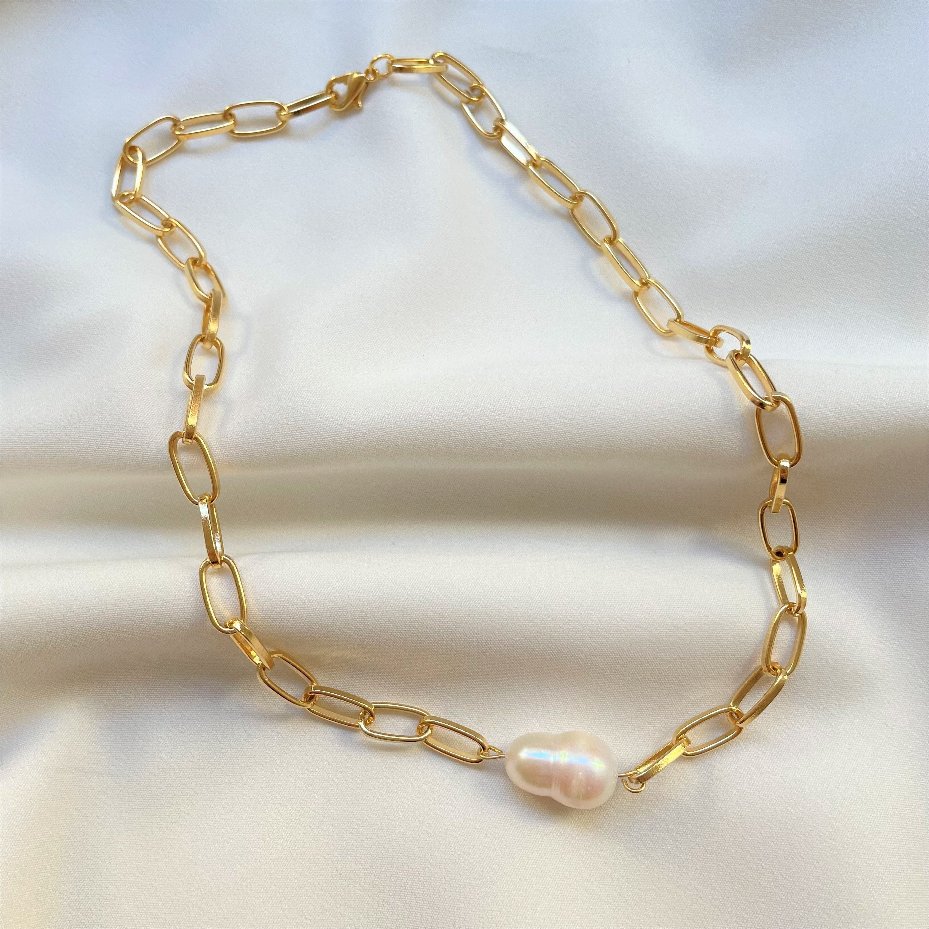Barok İncili Ataç Zincir Choker Kolye