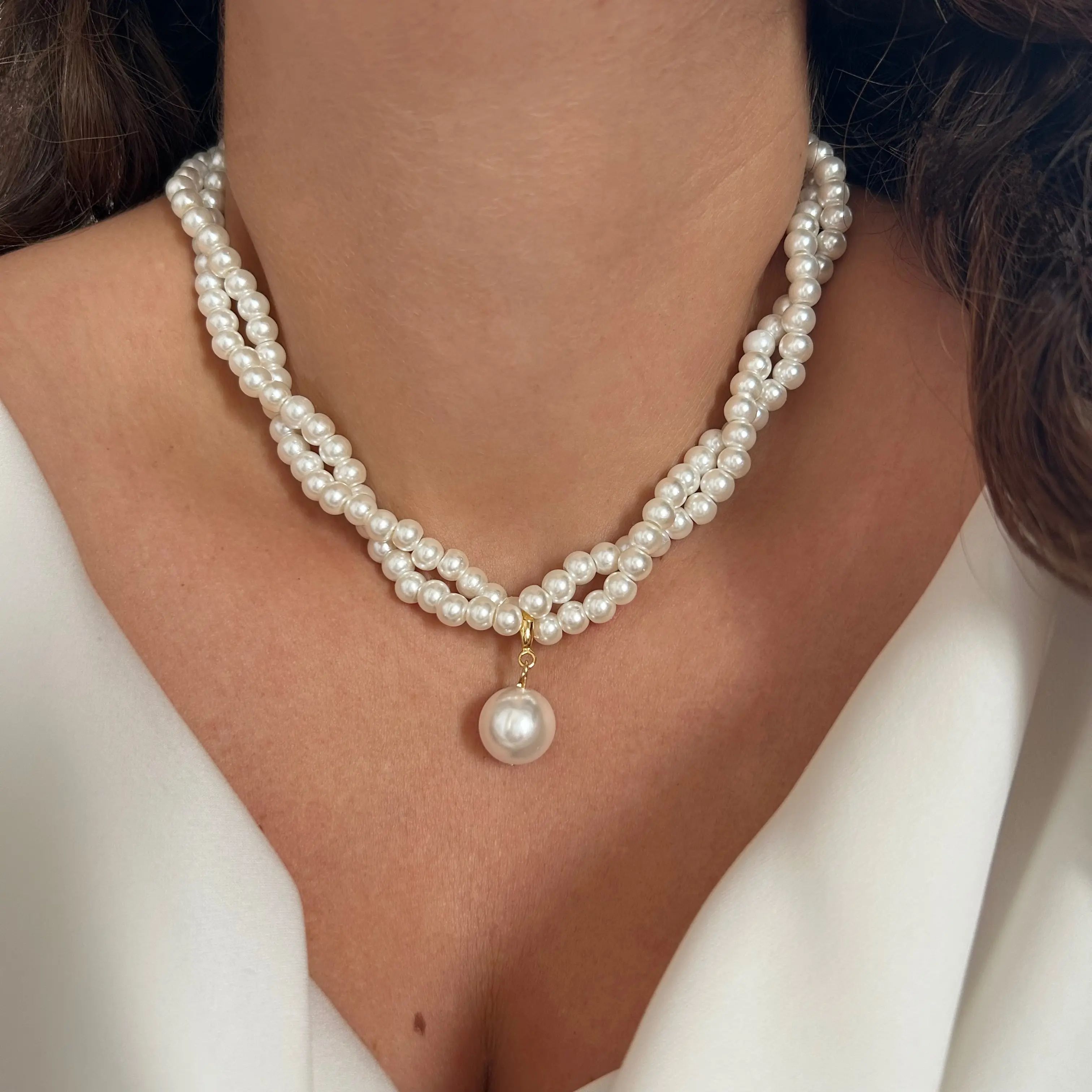 Sarmal Cam ve Mayorka İnci Kolye