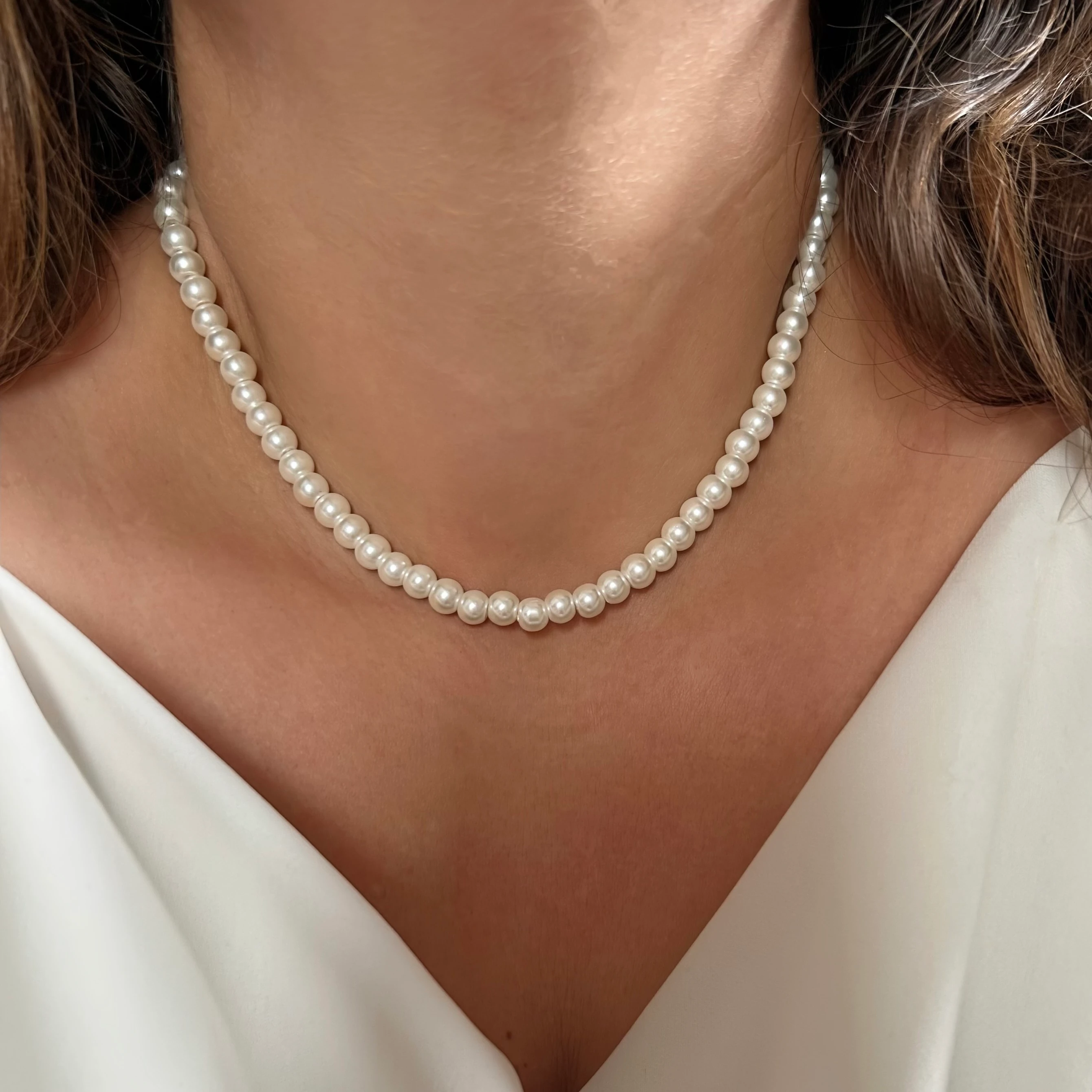 Düz Sıra Cam İnci Kolye