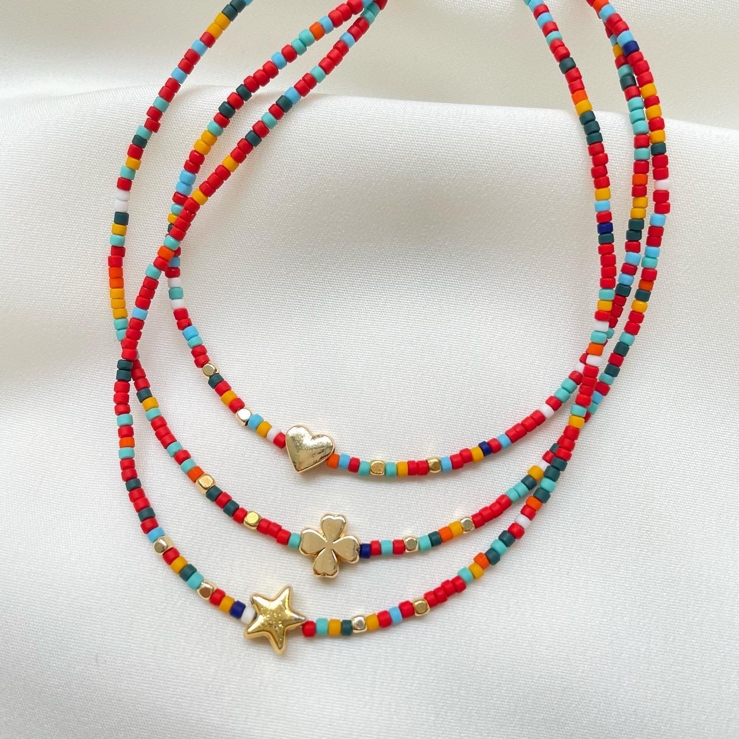 Rengarenk Afgan Boncuklu Minimal Kolye