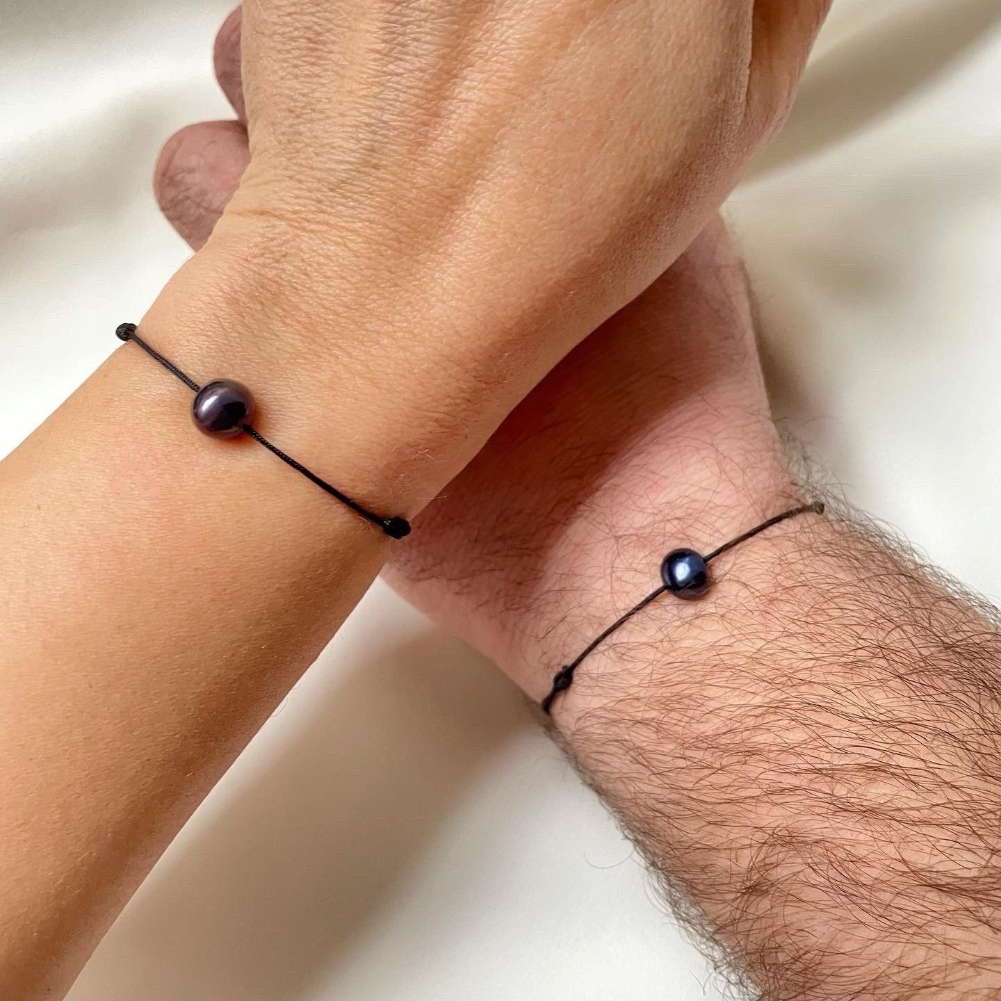 Siyah İnci Unisex İpli Bileklik