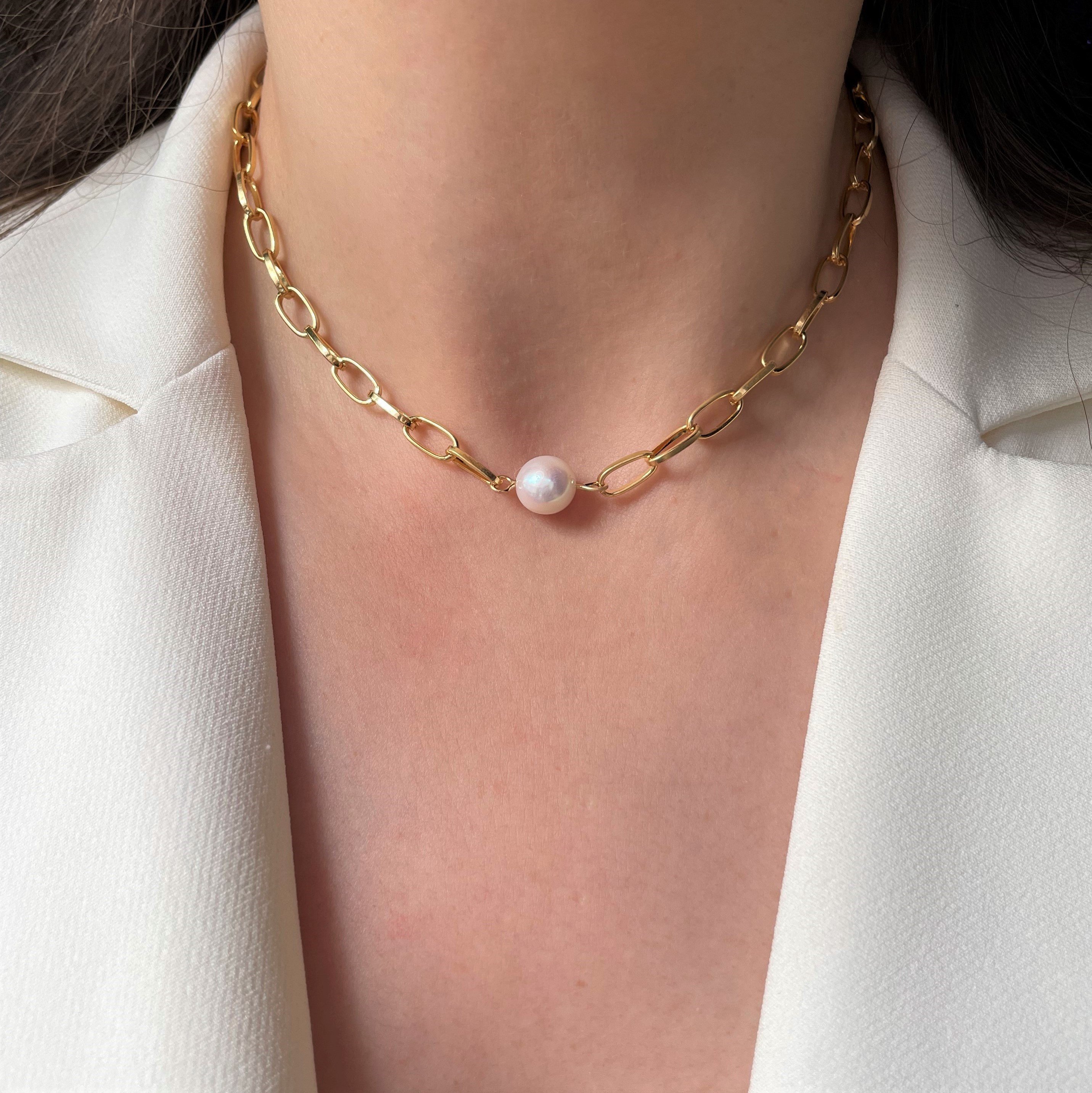 Ataç Zincir Tek İnci Choker Kolye