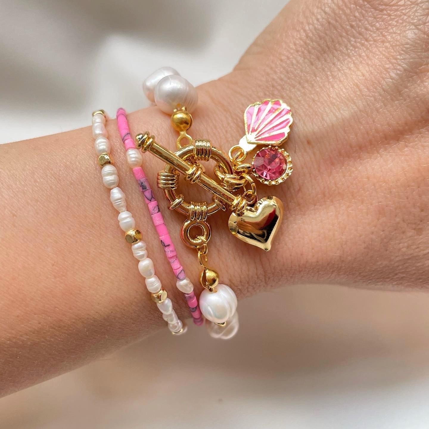 Pembe Charmy İnci Bileklik