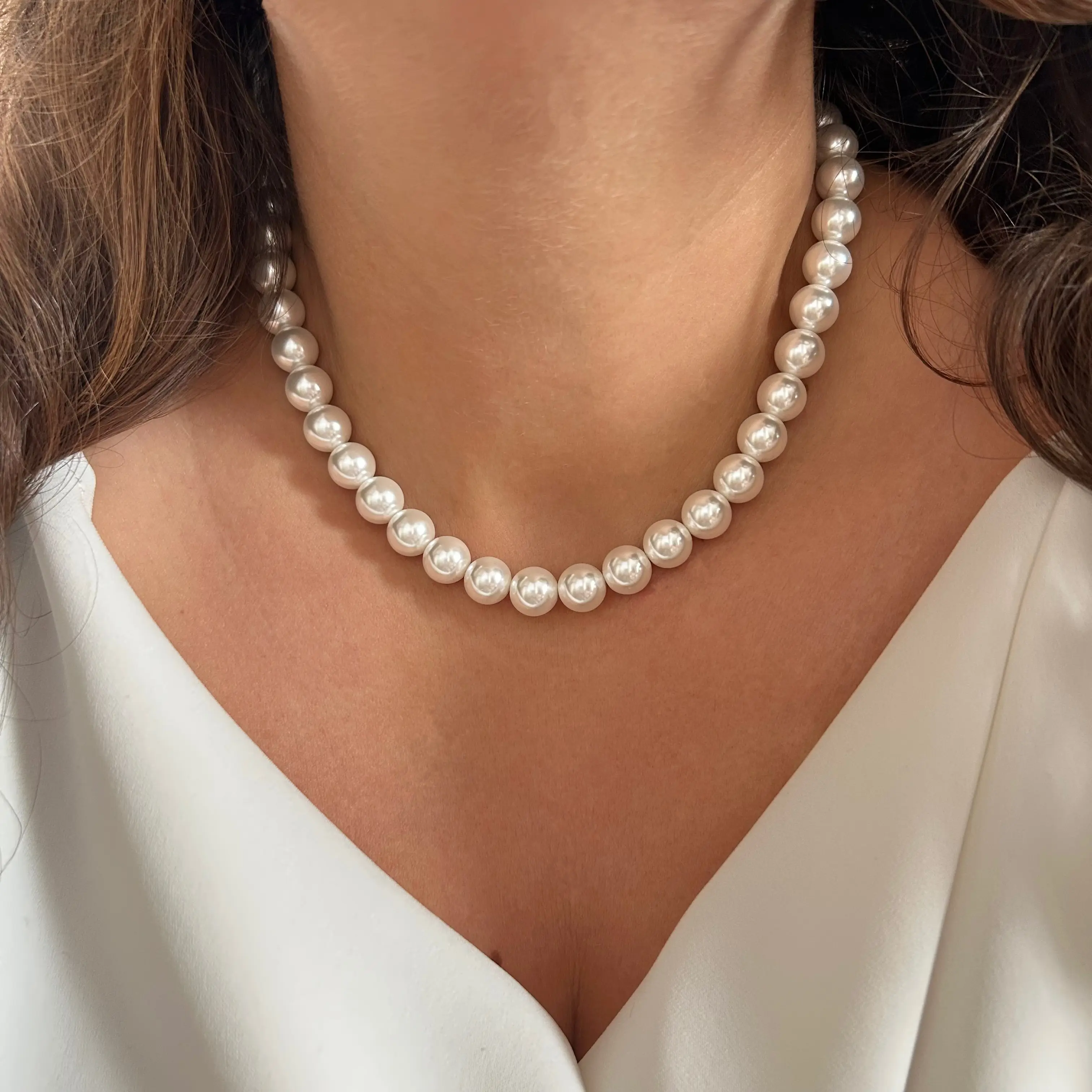 Düz Sıra Mayorka İnci Kolye (10 mm)