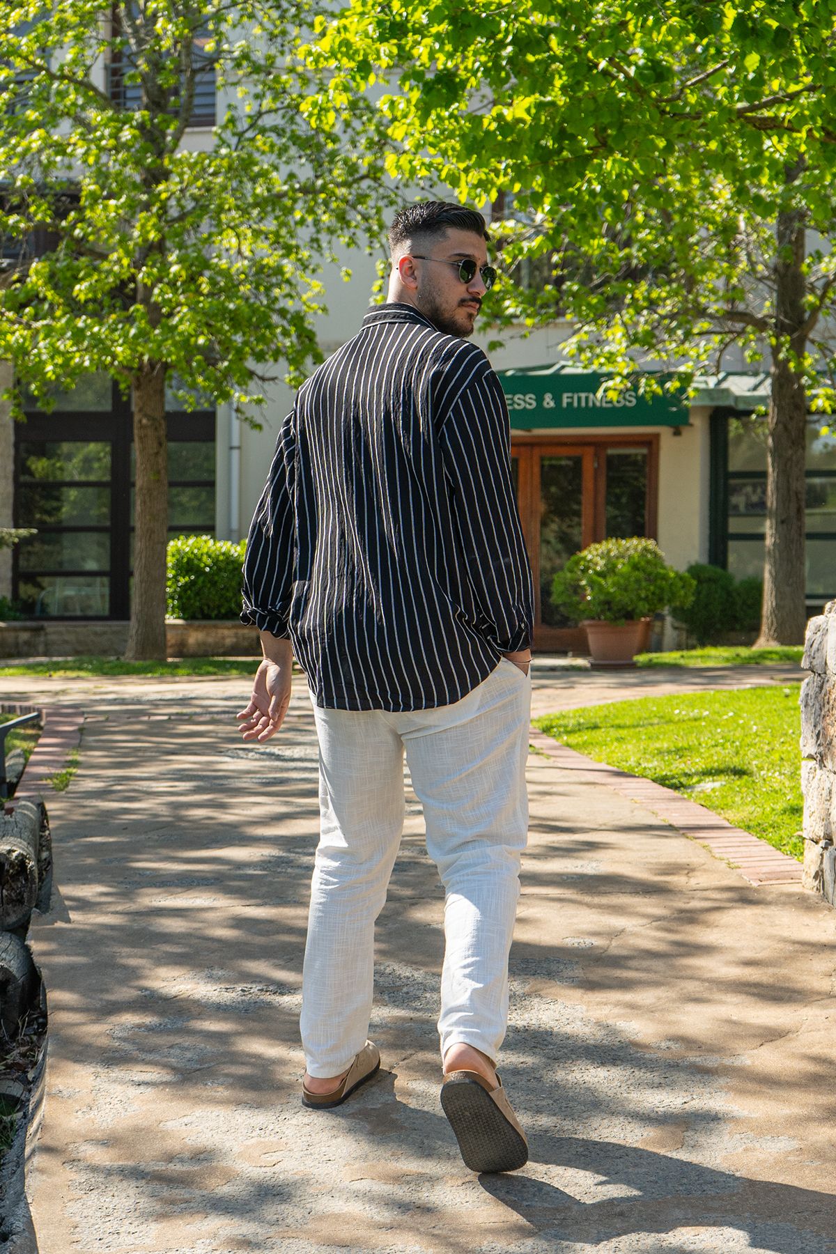 Siyah Oversize Çizgili Modal Gömlek