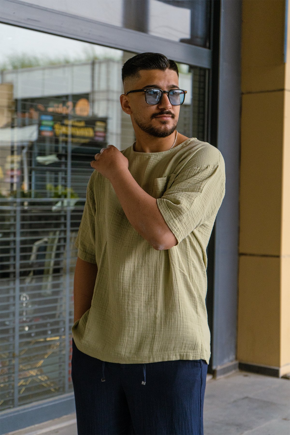 Yeşil Oversize Cep Detaylı Tshirt