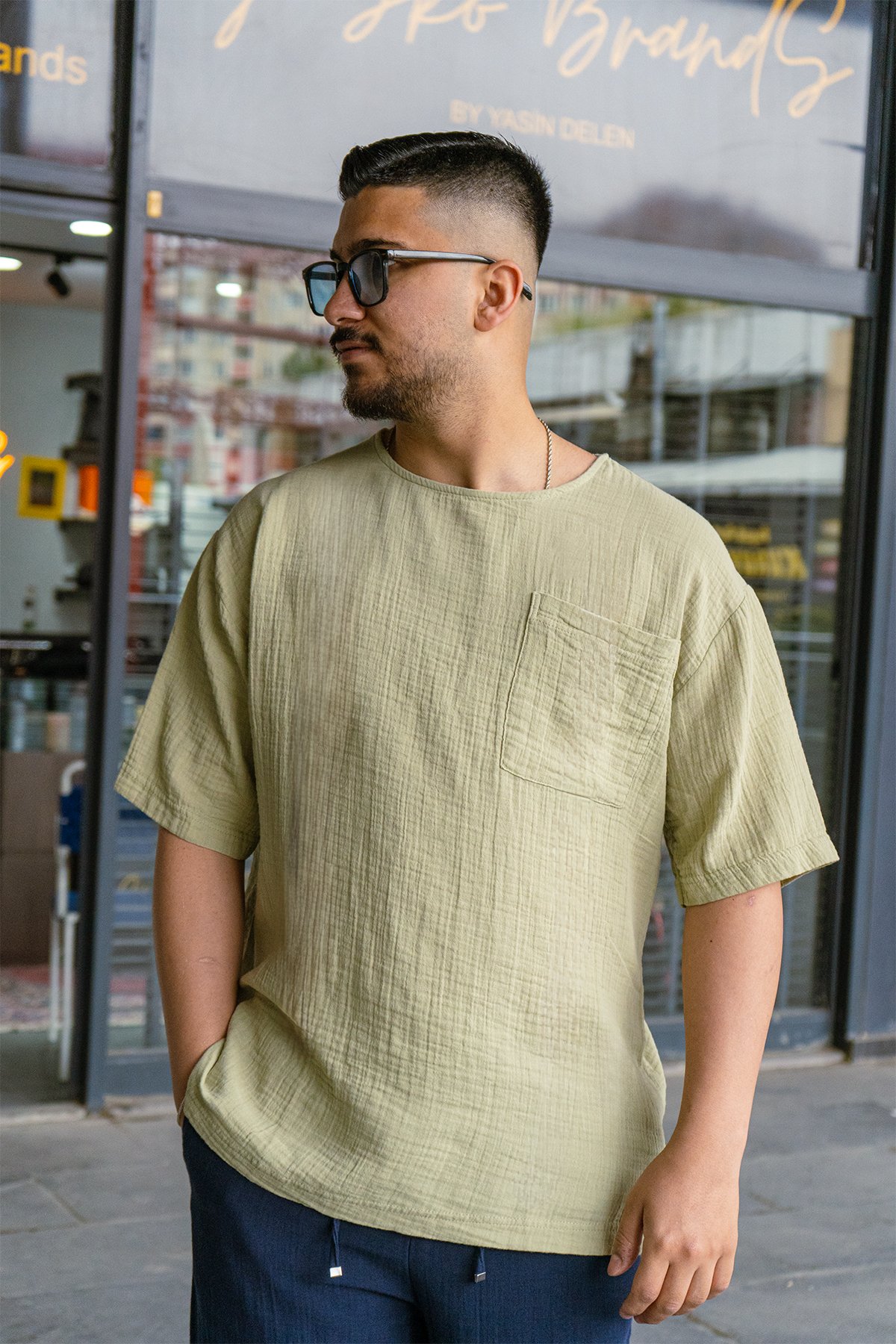 Yeşil Oversize Cep Detaylı Tshirt